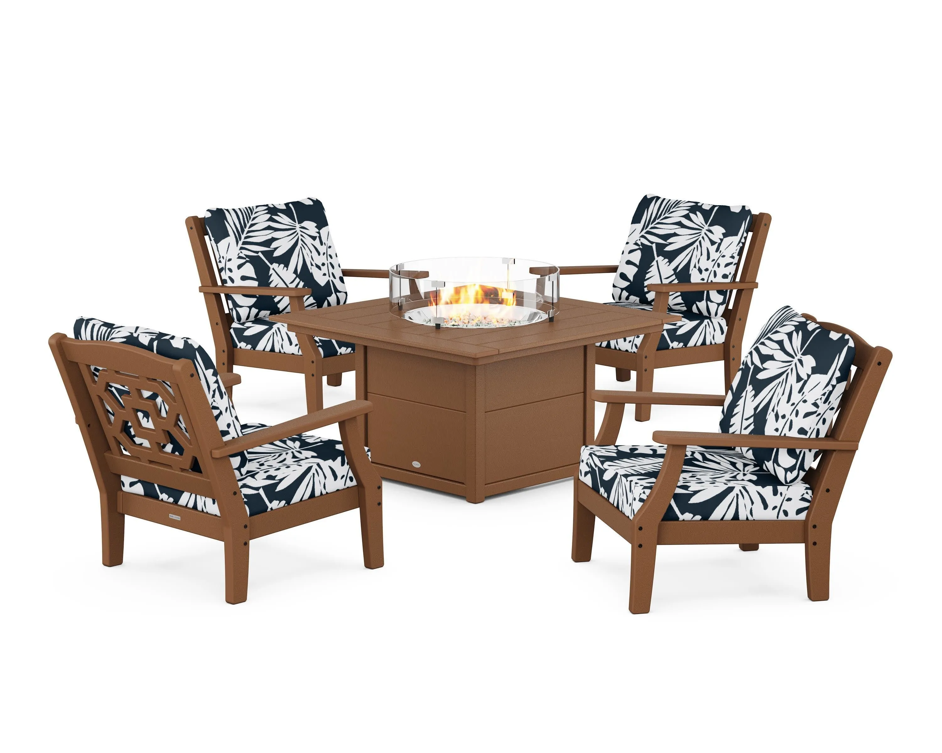 Chinoiserie 5-Piece Deep Seating Set with Fire Pit Table