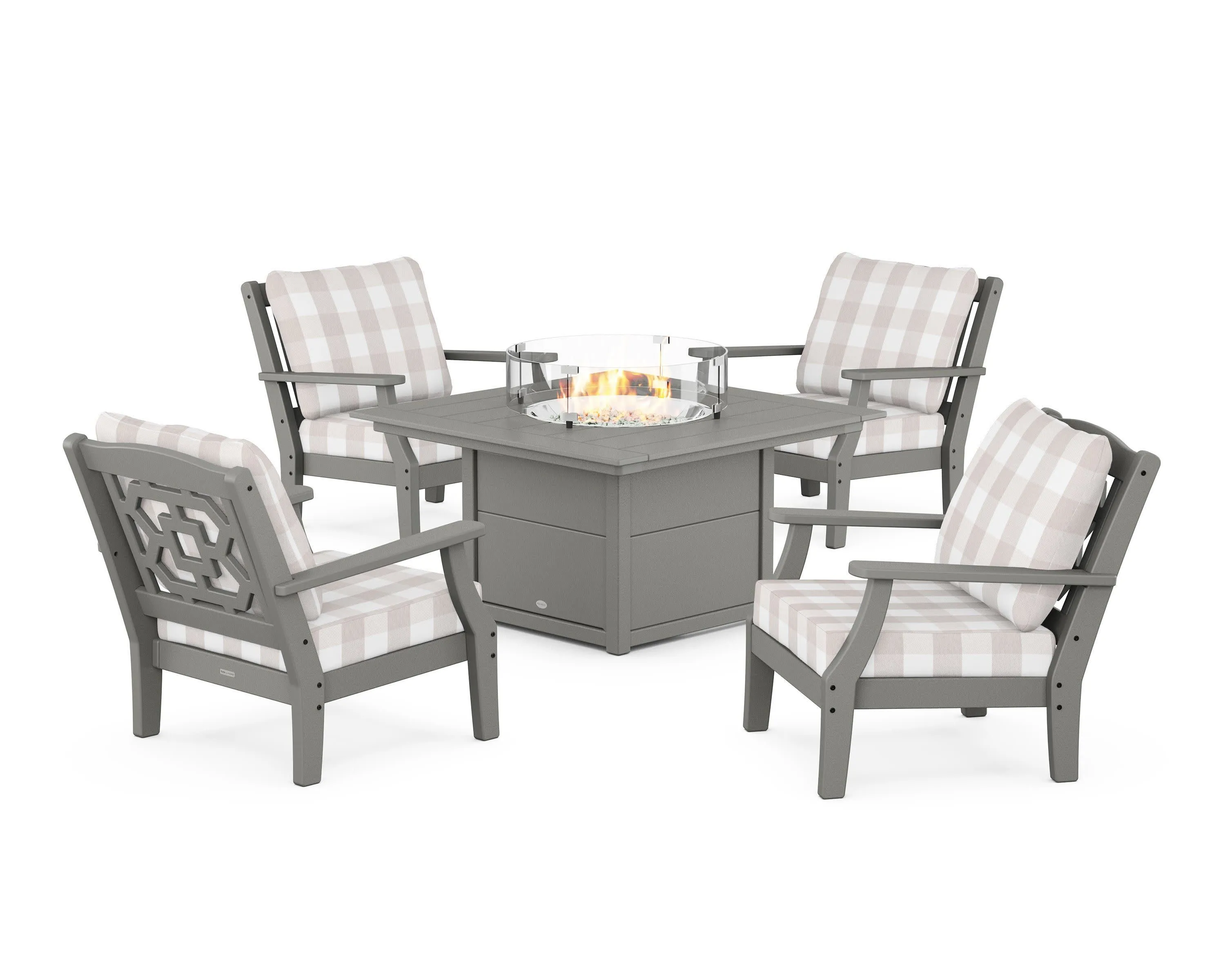 Chinoiserie 5-Piece Deep Seating Set with Fire Pit Table