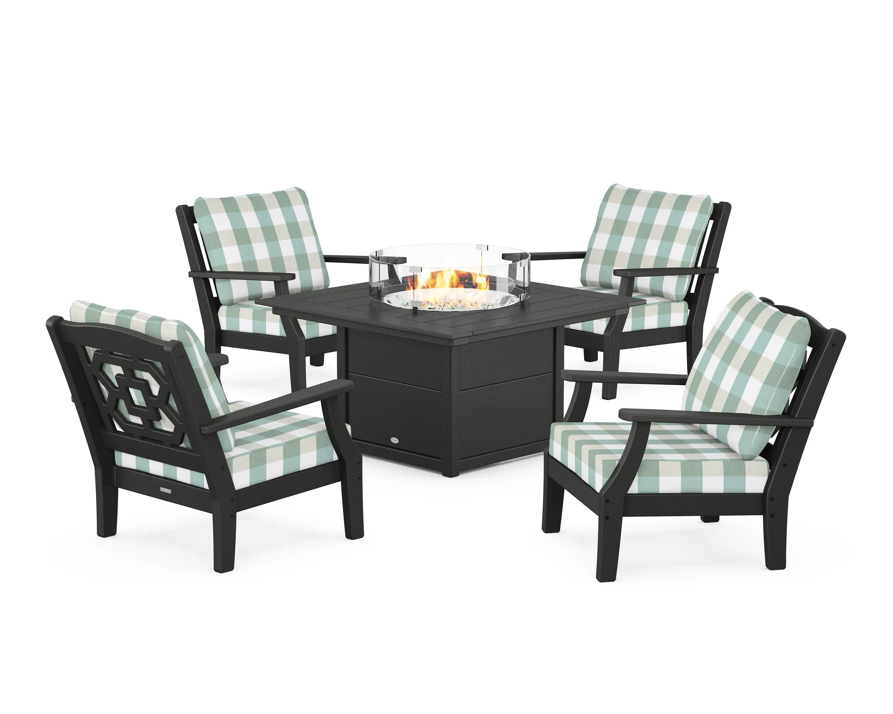 Chinoiserie 5-Piece Deep Seating Set with Fire Pit Table
