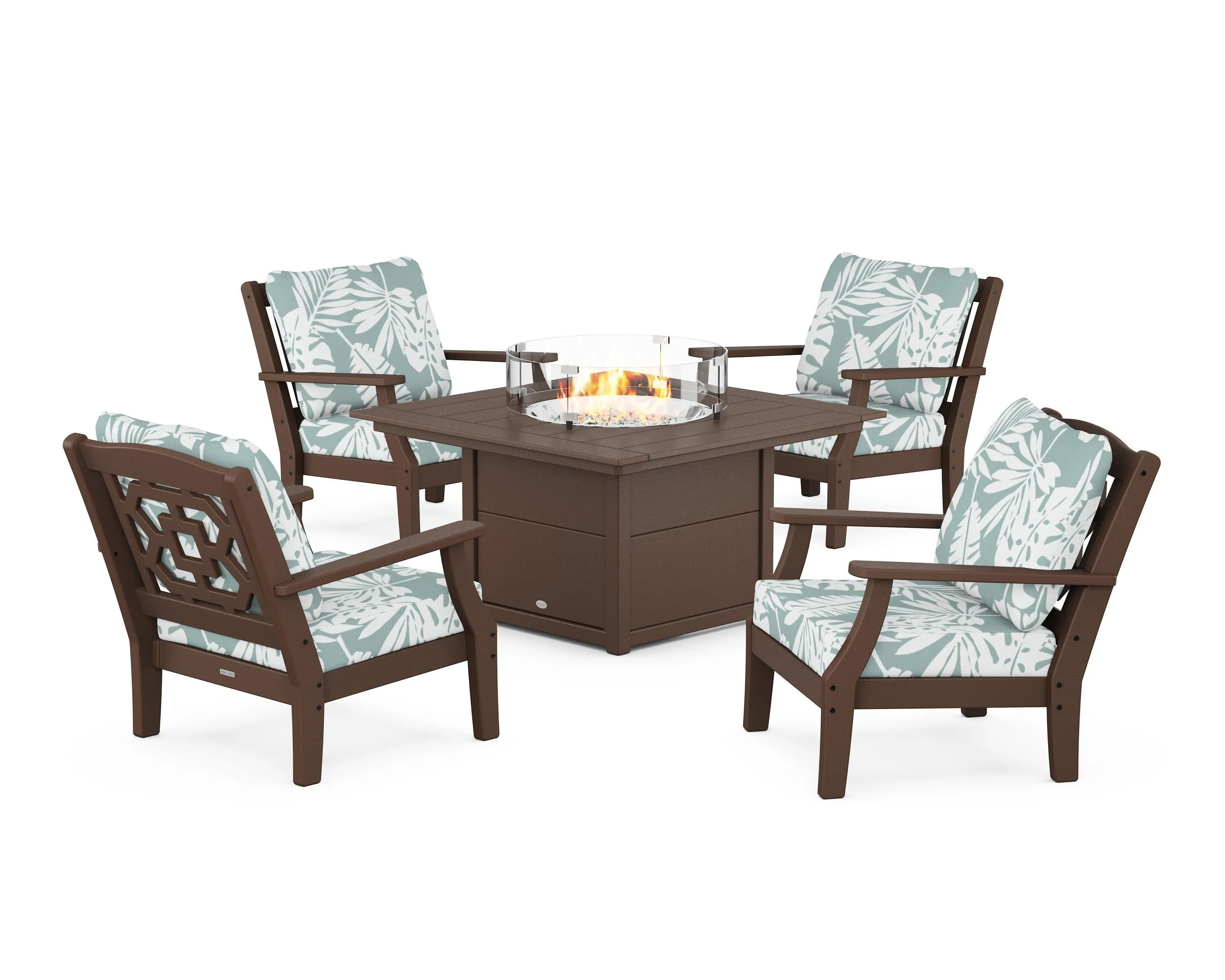 Chinoiserie 5-Piece Deep Seating Set with Fire Pit Table