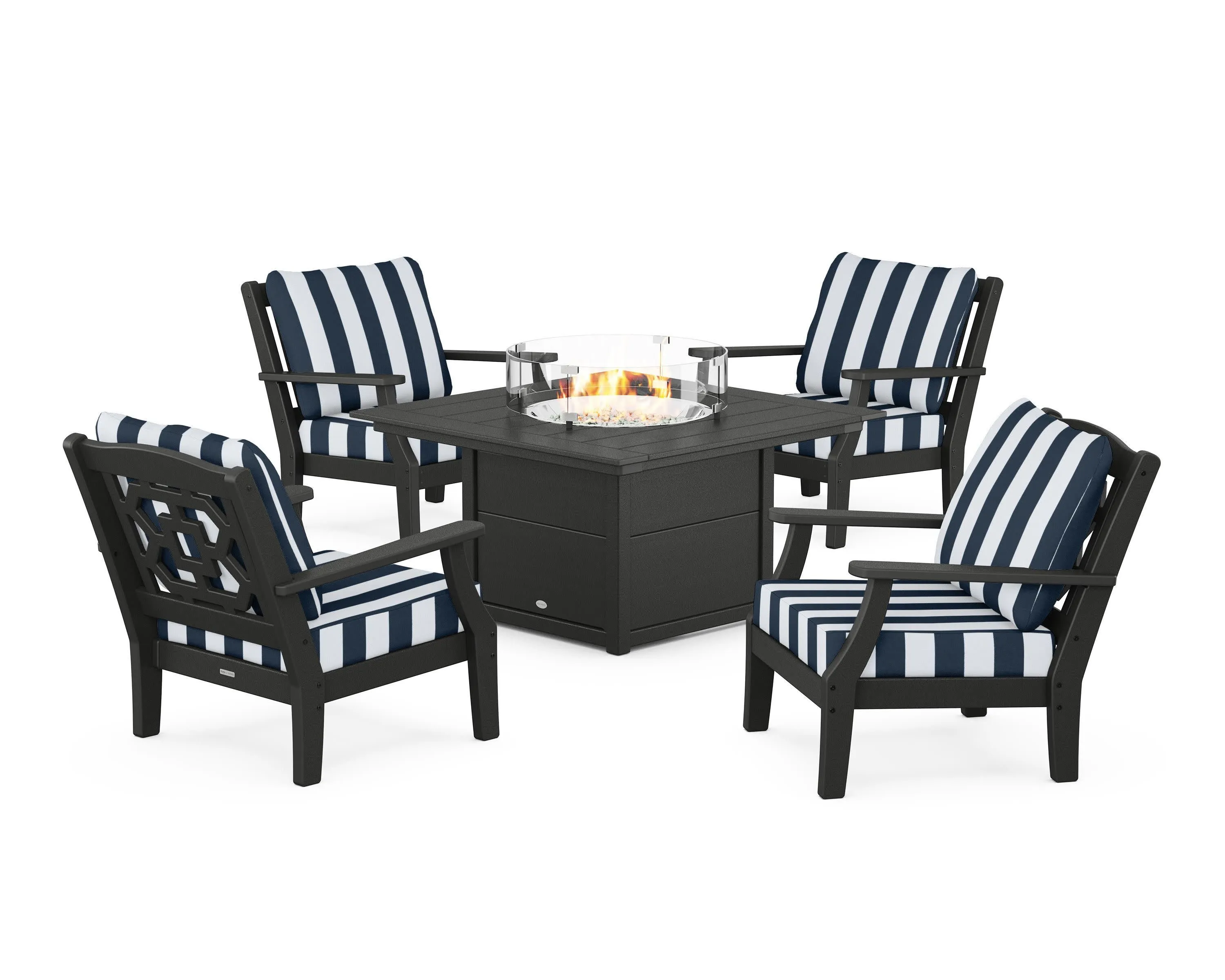 Chinoiserie 5-Piece Deep Seating Set with Fire Pit Table
