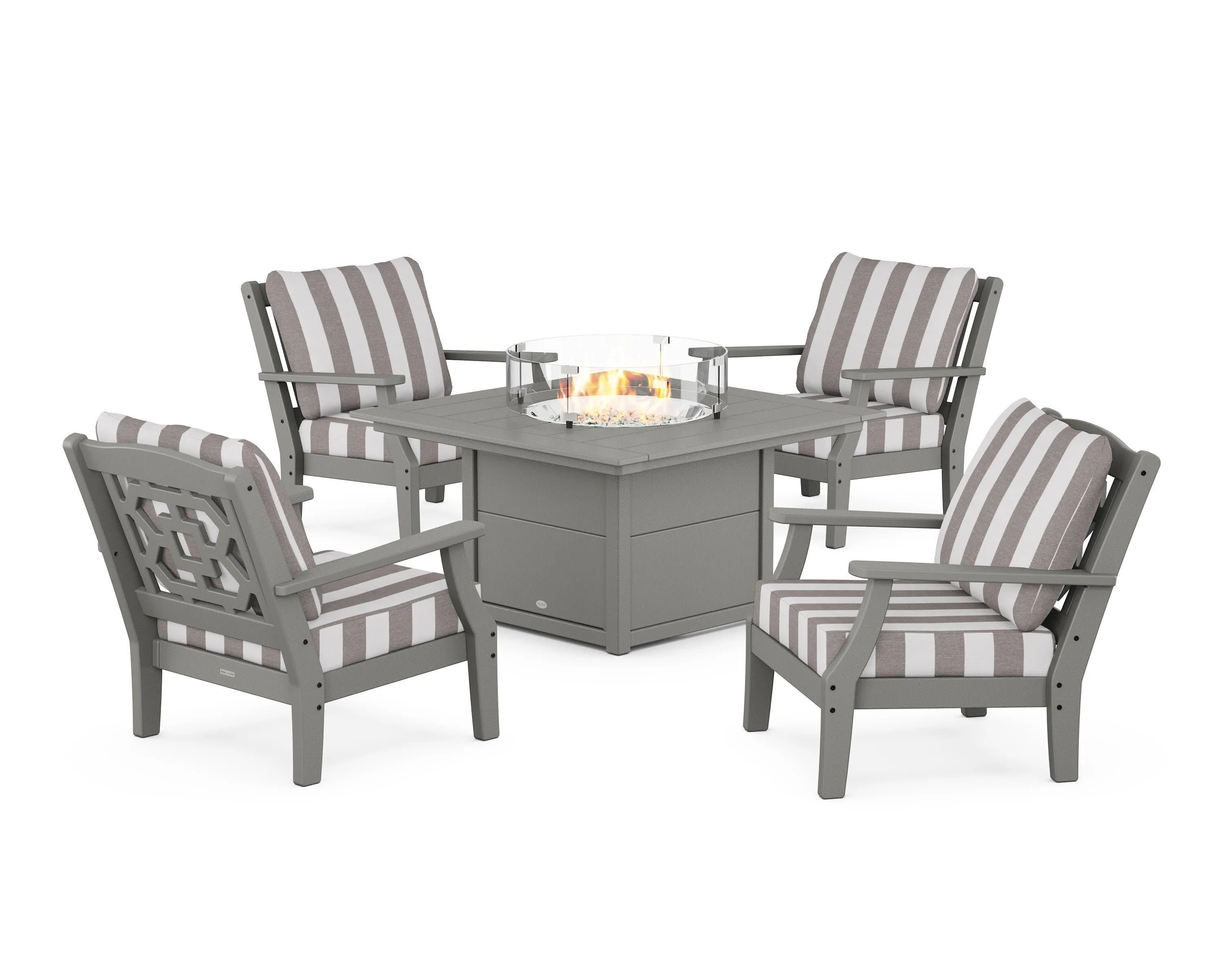 Chinoiserie 5-Piece Deep Seating Set with Fire Pit Table