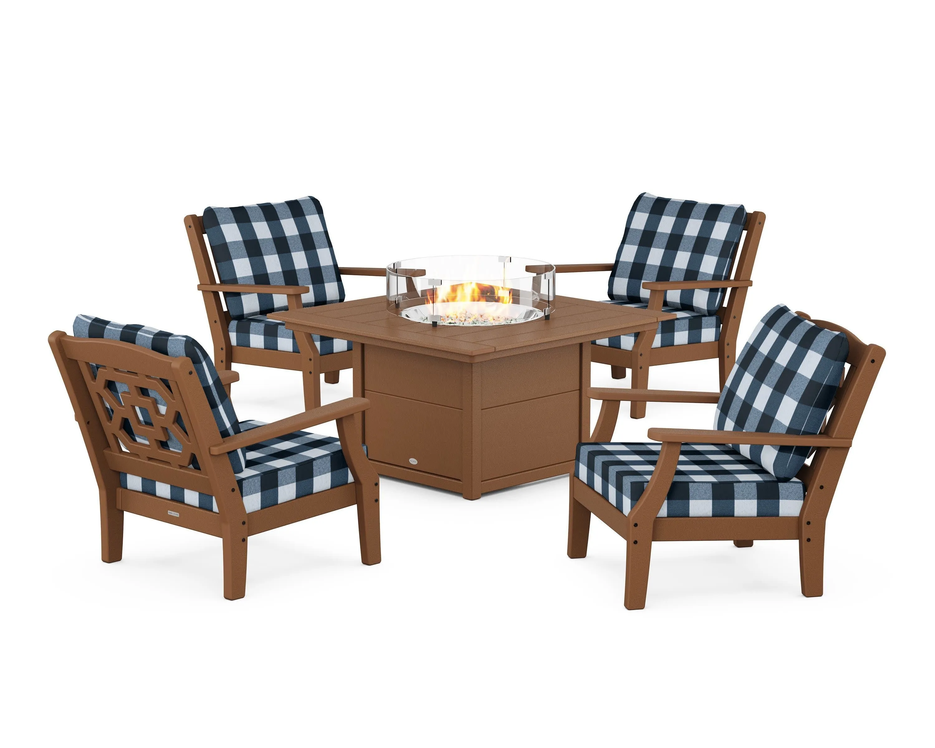 Chinoiserie 5-Piece Deep Seating Set with Fire Pit Table