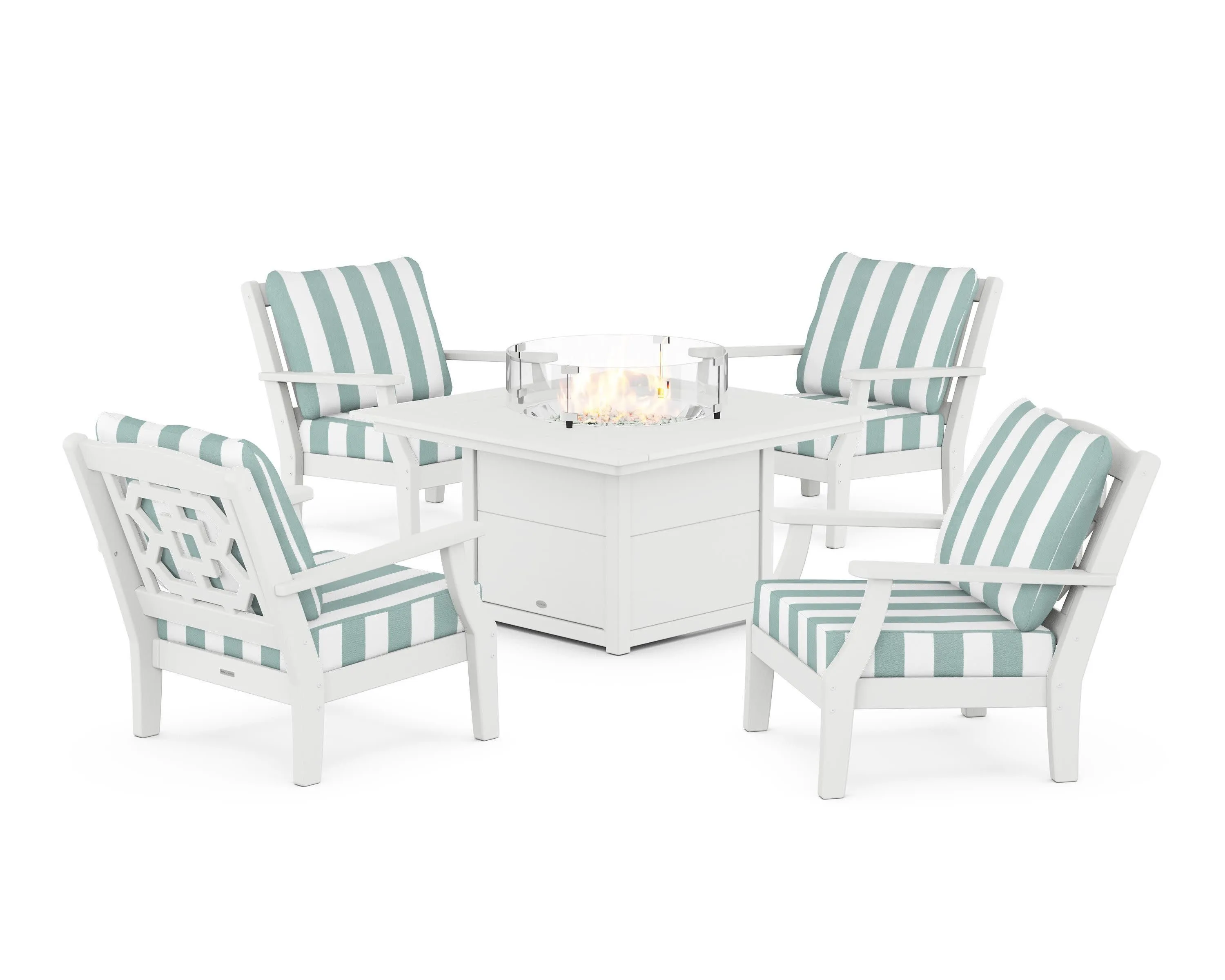 Chinoiserie 5-Piece Deep Seating Set with Fire Pit Table