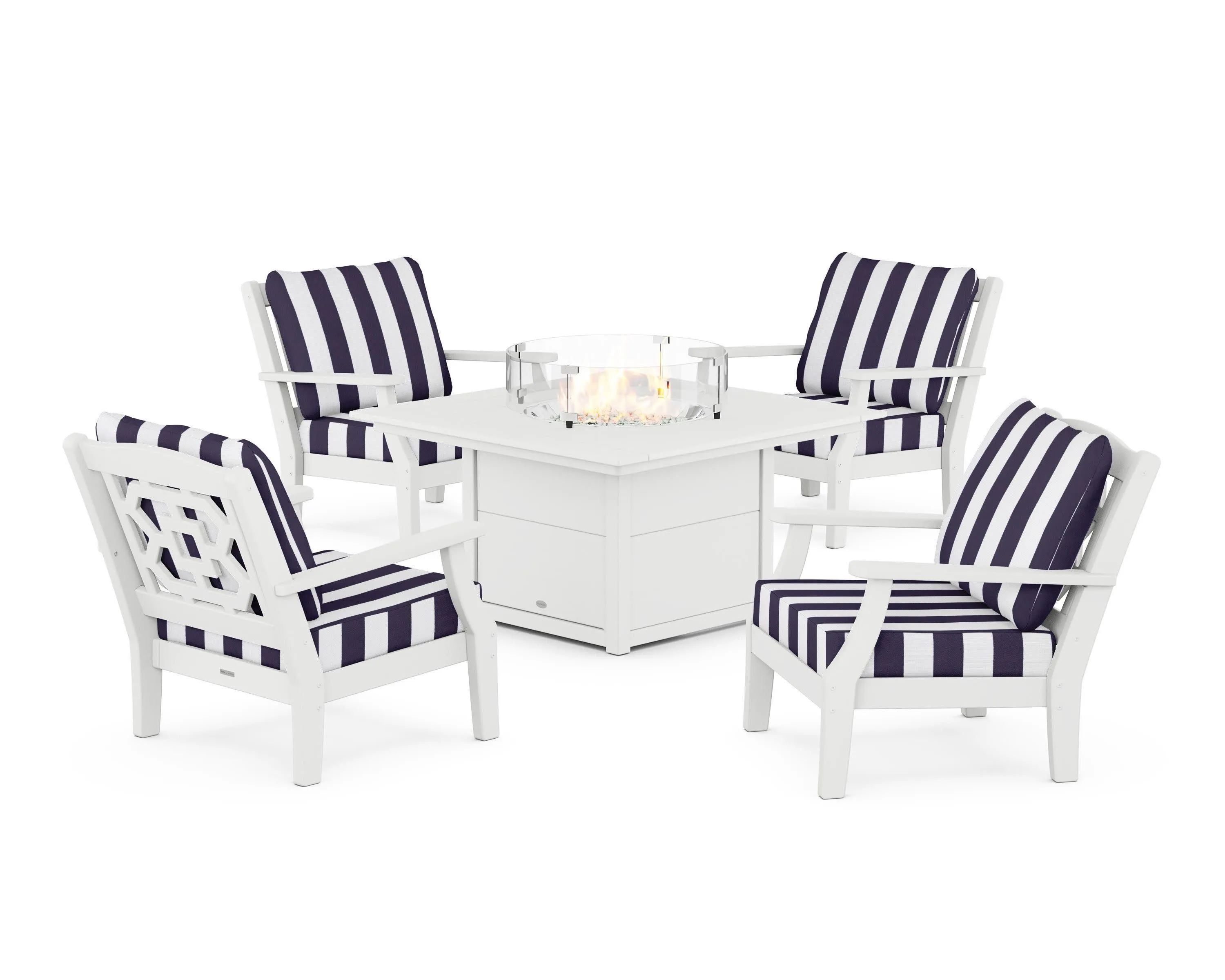 Chinoiserie 5-Piece Deep Seating Set with Fire Pit Table