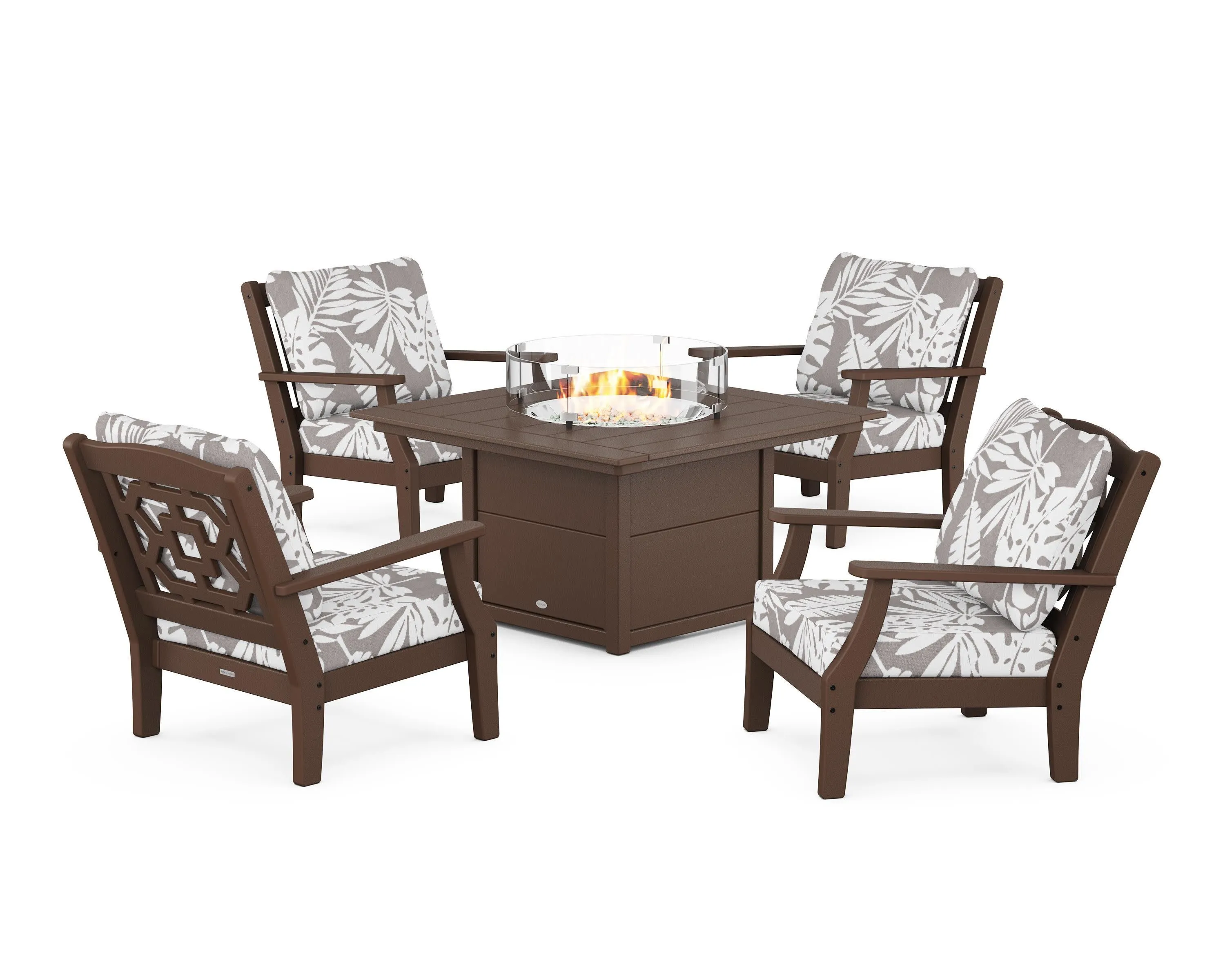 Chinoiserie 5-Piece Deep Seating Set with Fire Pit Table