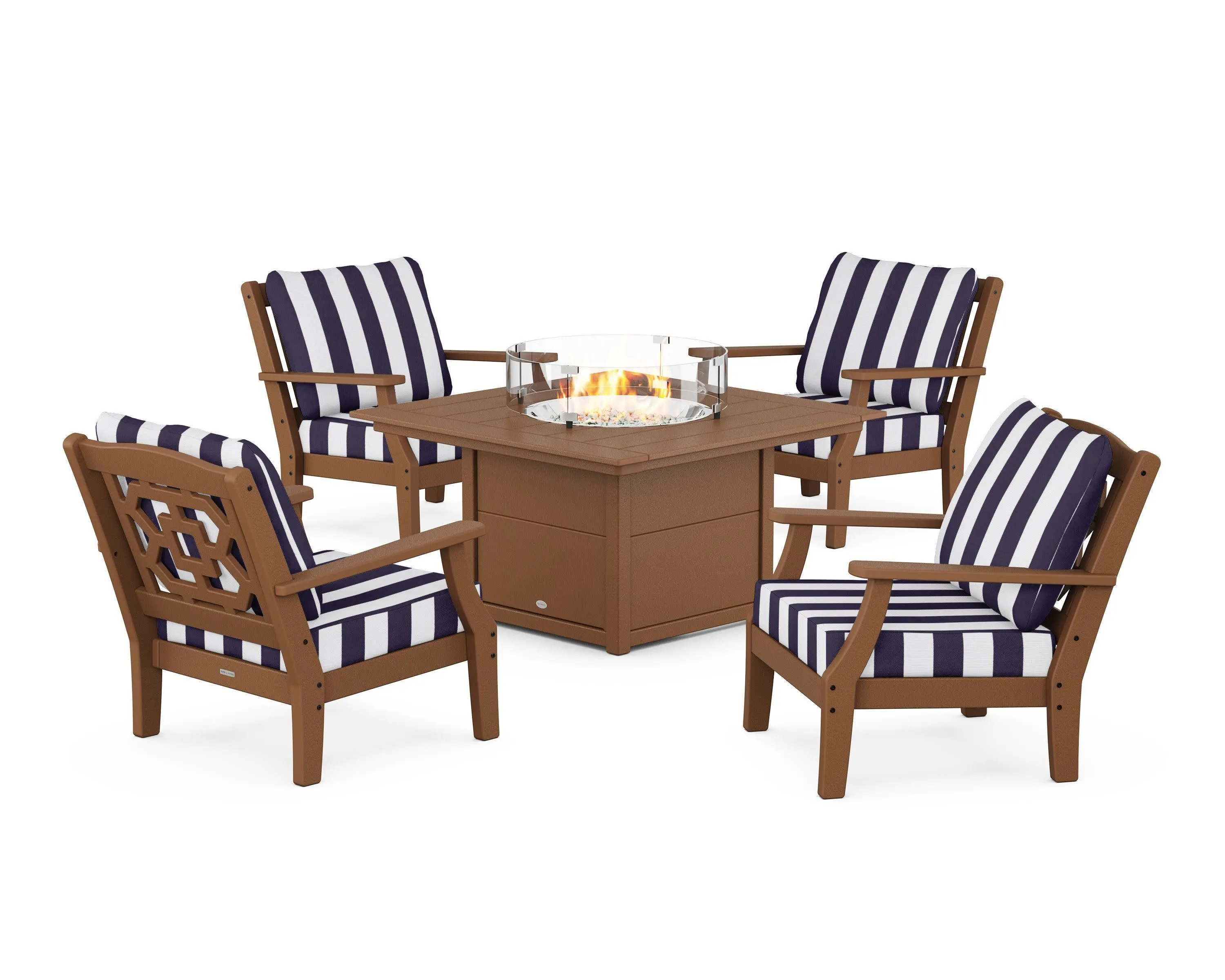 Chinoiserie 5-Piece Deep Seating Set with Fire Pit Table