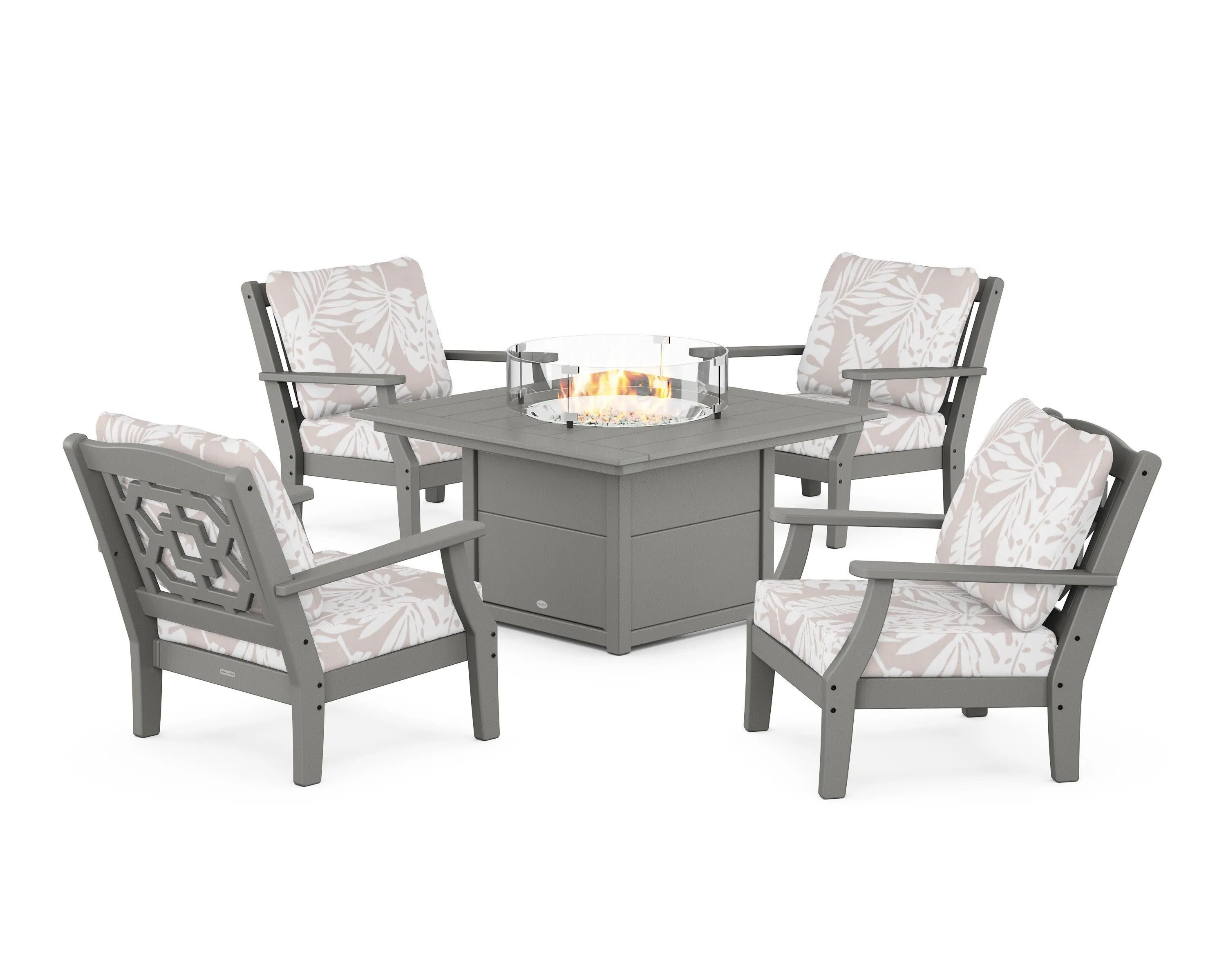 Chinoiserie 5-Piece Deep Seating Set with Fire Pit Table