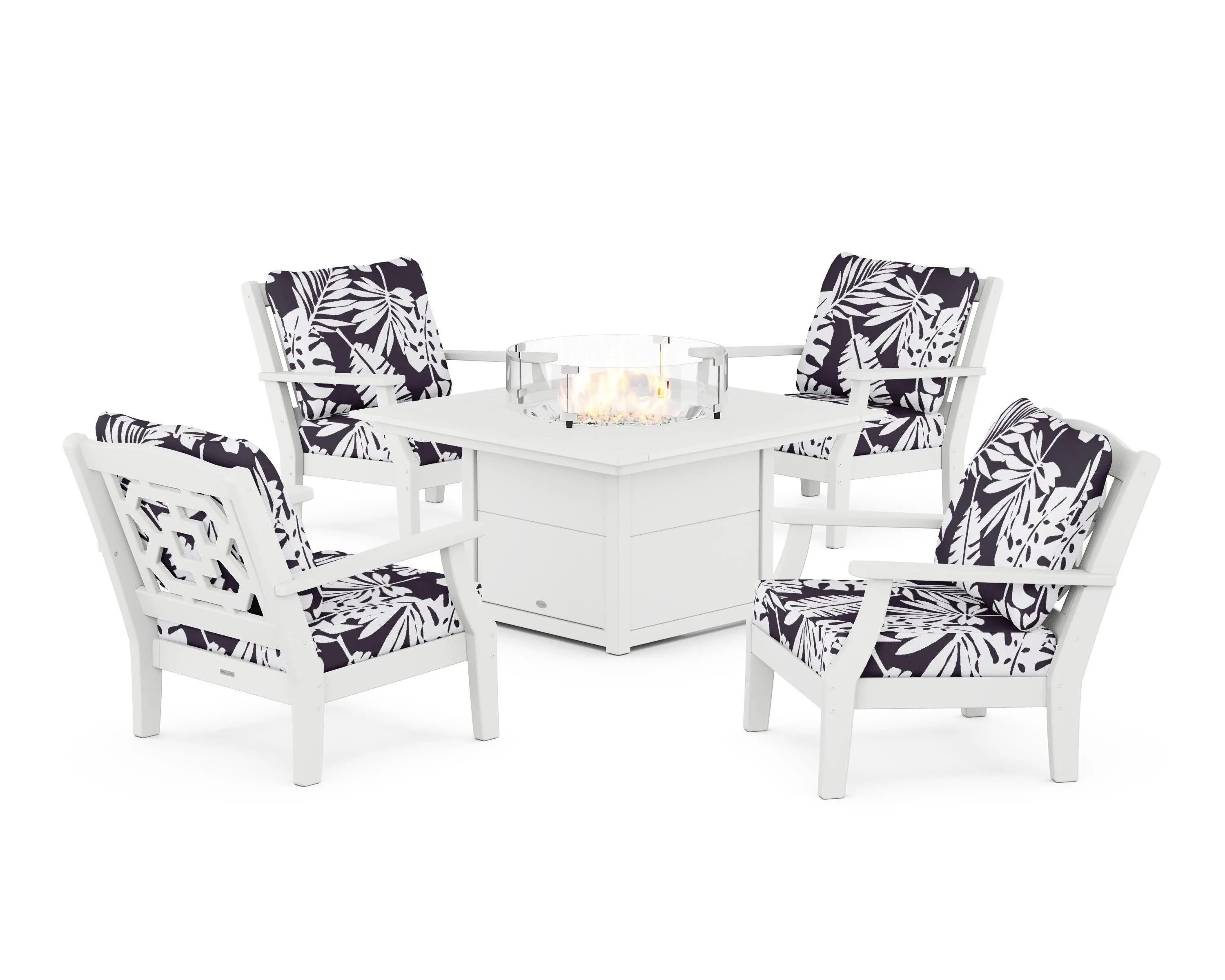 Chinoiserie 5-Piece Deep Seating Set with Fire Pit Table
