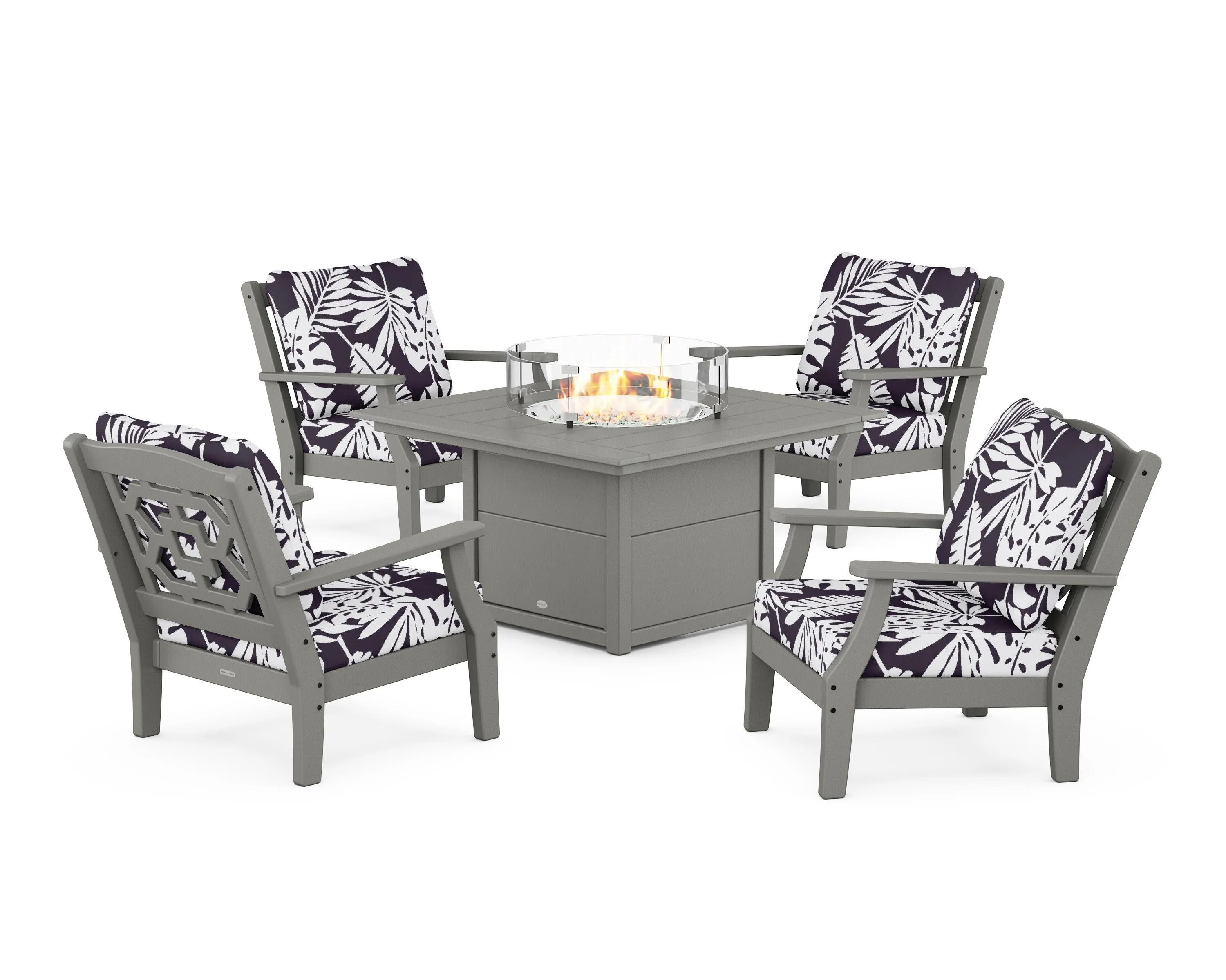 Chinoiserie 5-Piece Deep Seating Set with Fire Pit Table