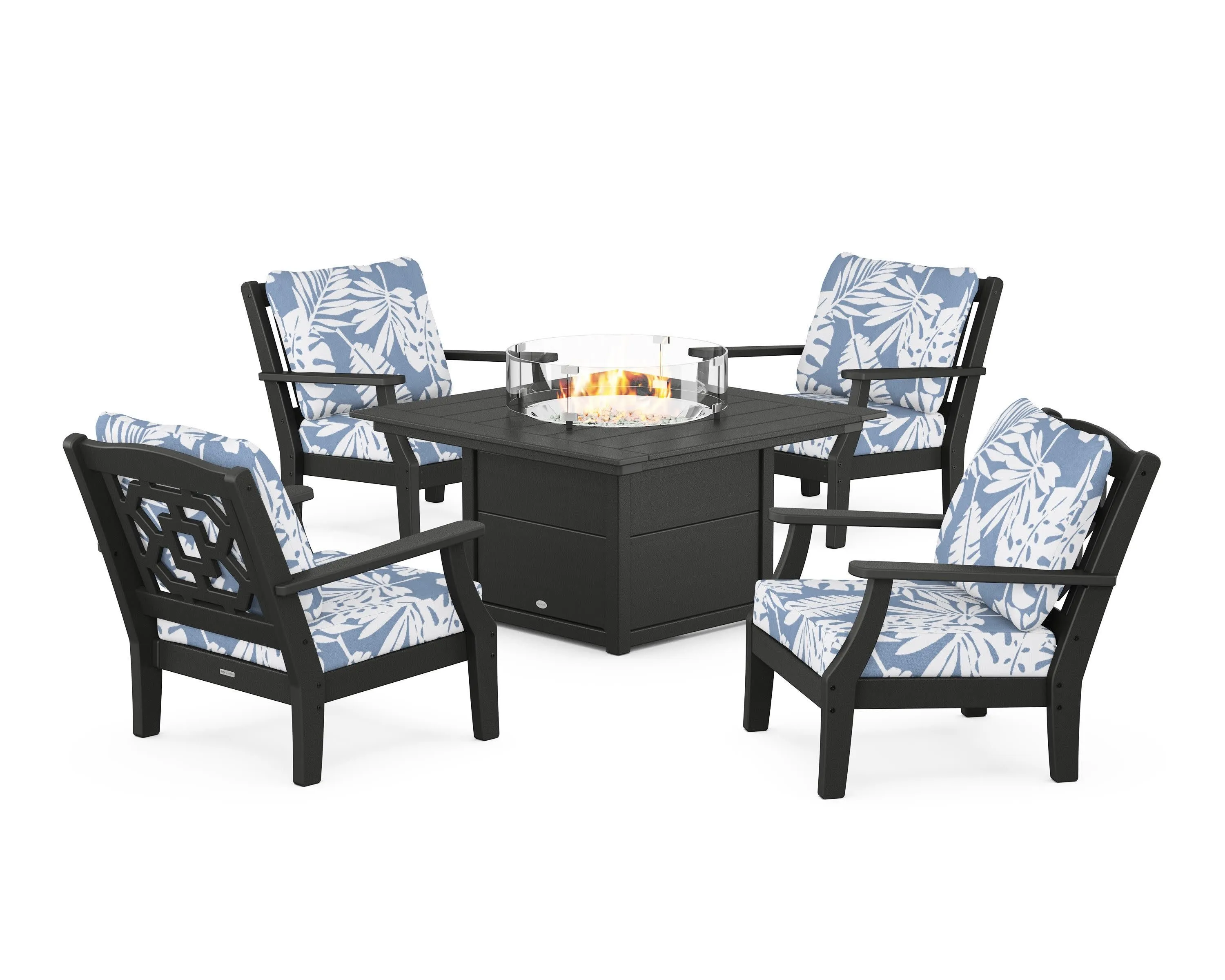 Chinoiserie 5-Piece Deep Seating Set with Fire Pit Table