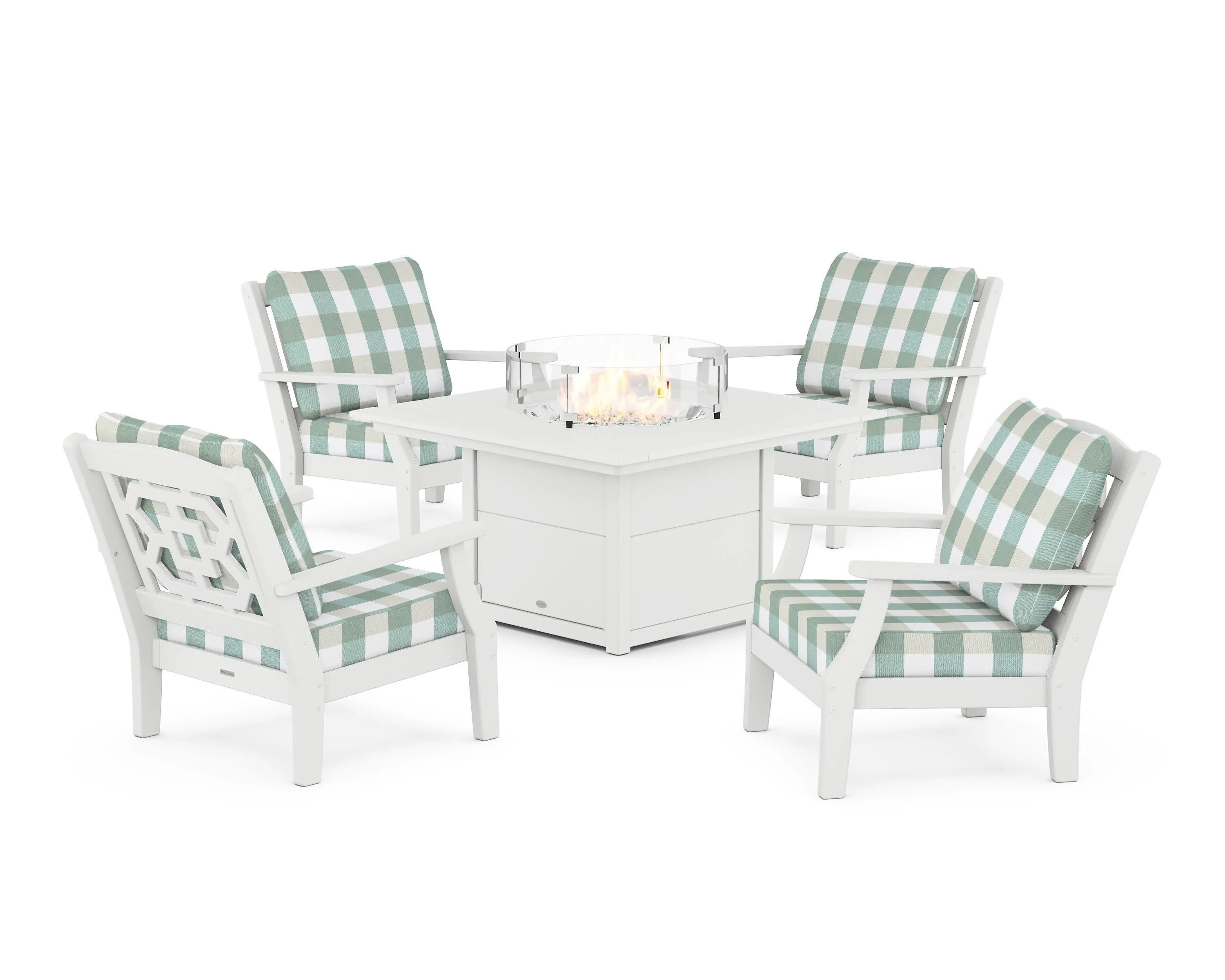 Chinoiserie 5-Piece Deep Seating Set with Fire Pit Table