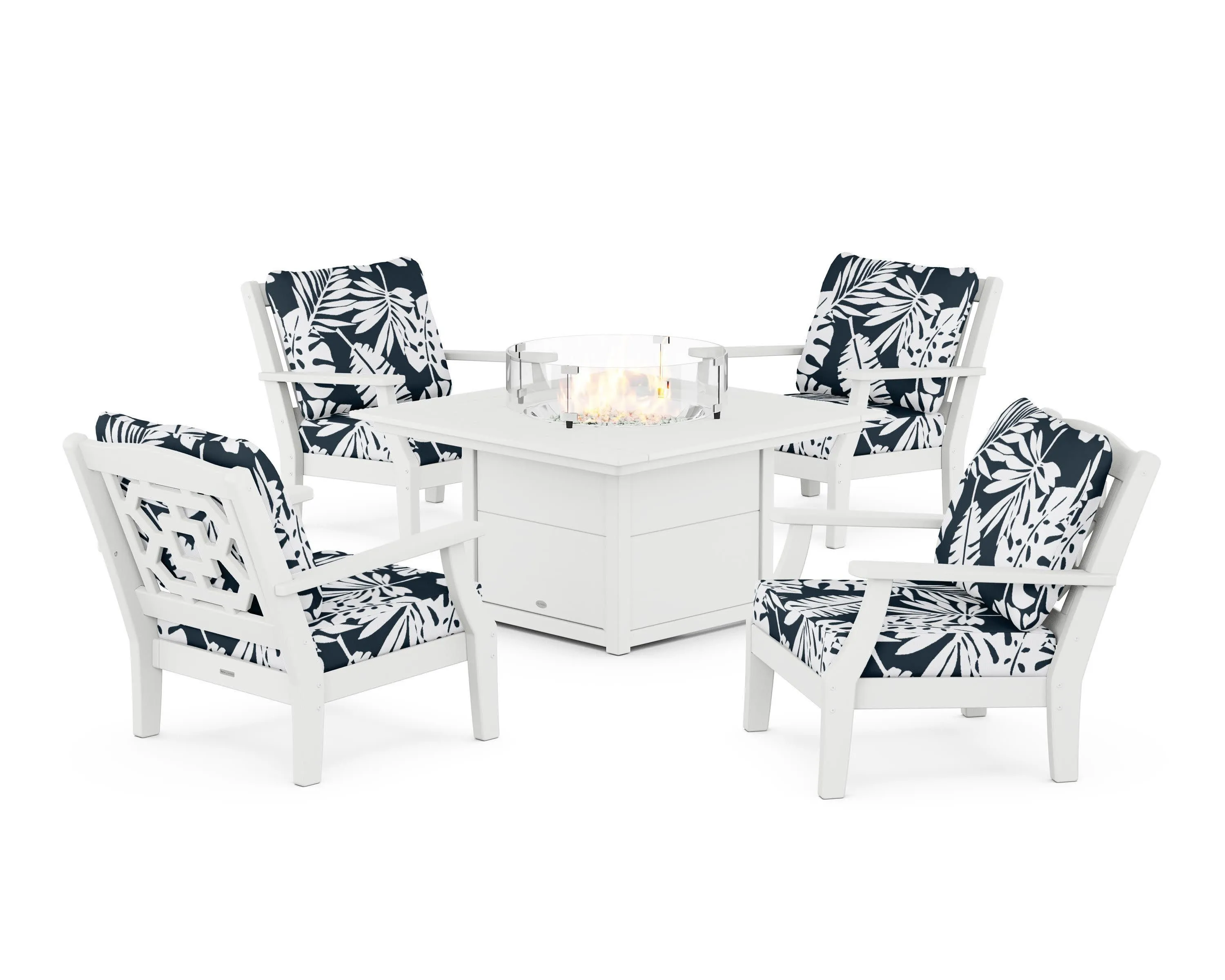 Chinoiserie 5-Piece Deep Seating Set with Fire Pit Table