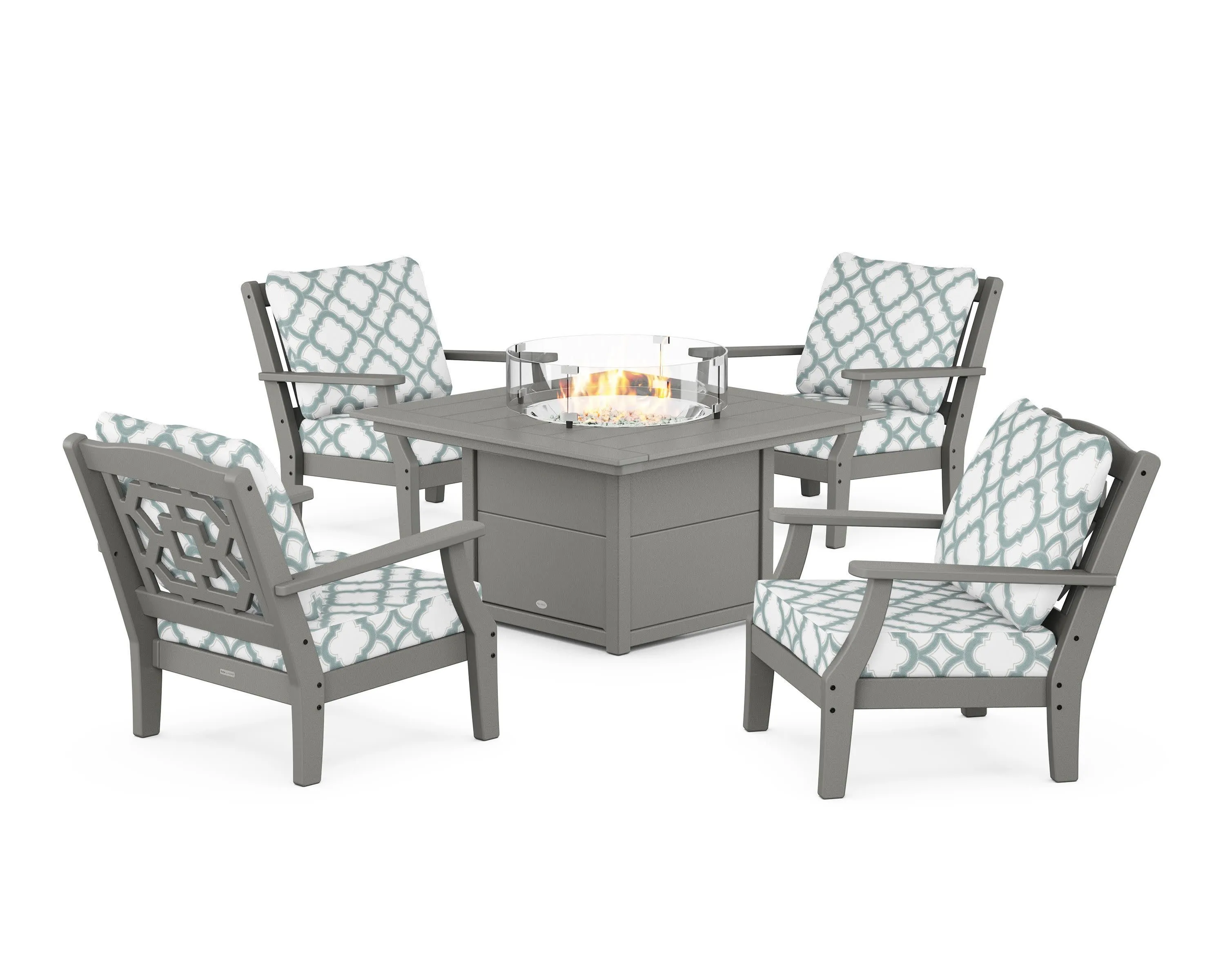 Chinoiserie 5-Piece Deep Seating Set with Fire Pit Table