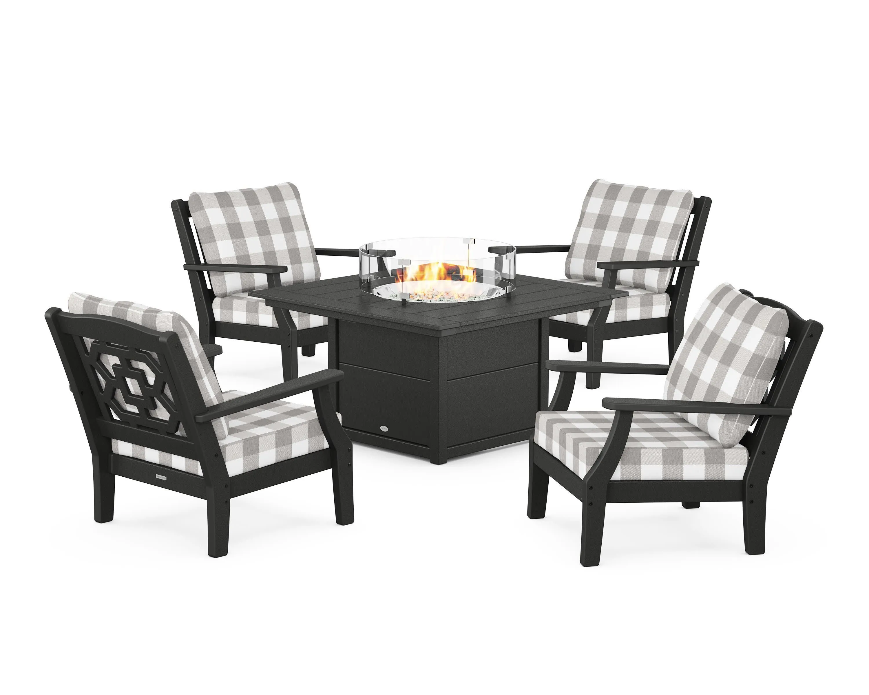 Chinoiserie 5-Piece Deep Seating Set with Fire Pit Table