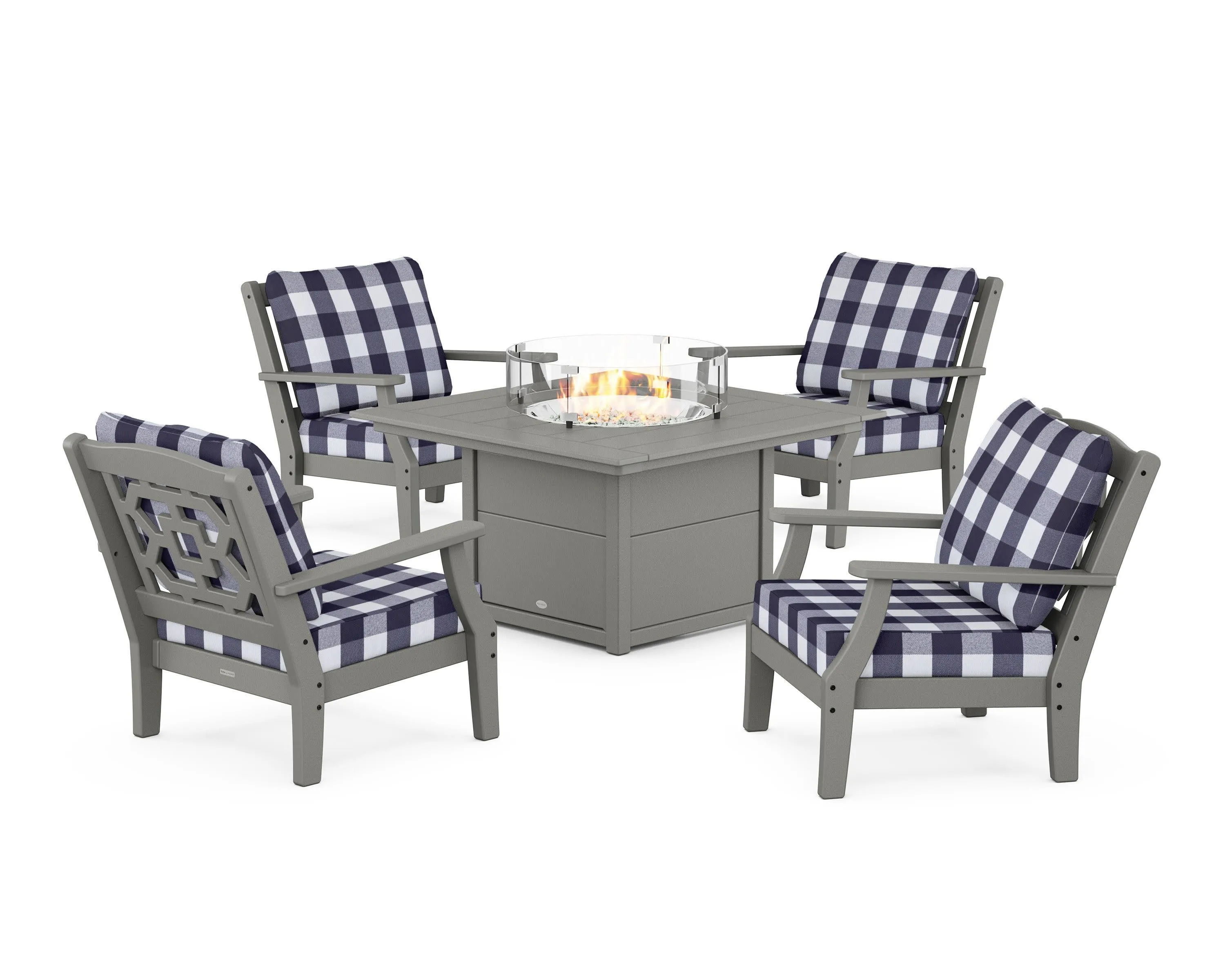 Chinoiserie 5-Piece Deep Seating Set with Fire Pit Table