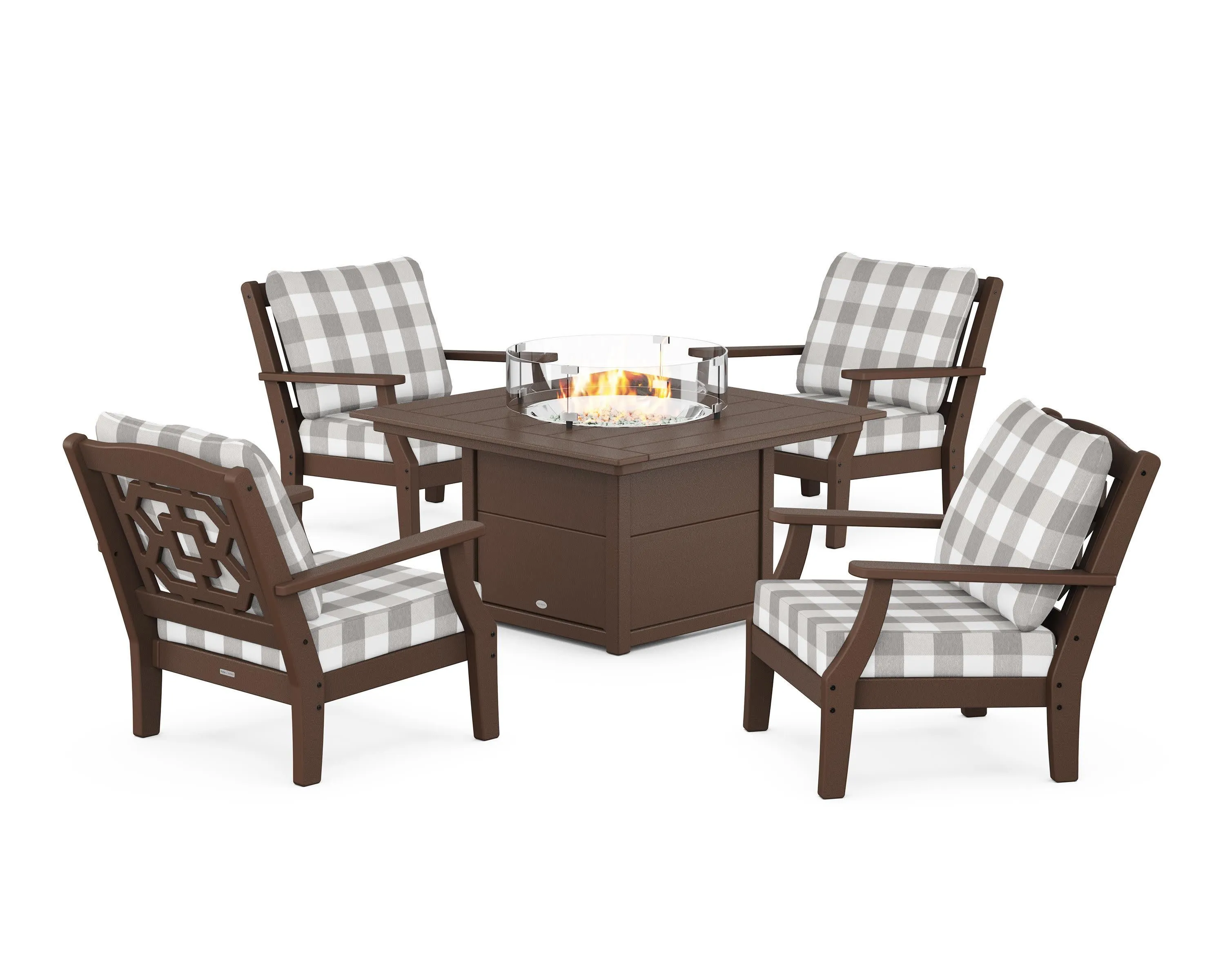 Chinoiserie 5-Piece Deep Seating Set with Fire Pit Table