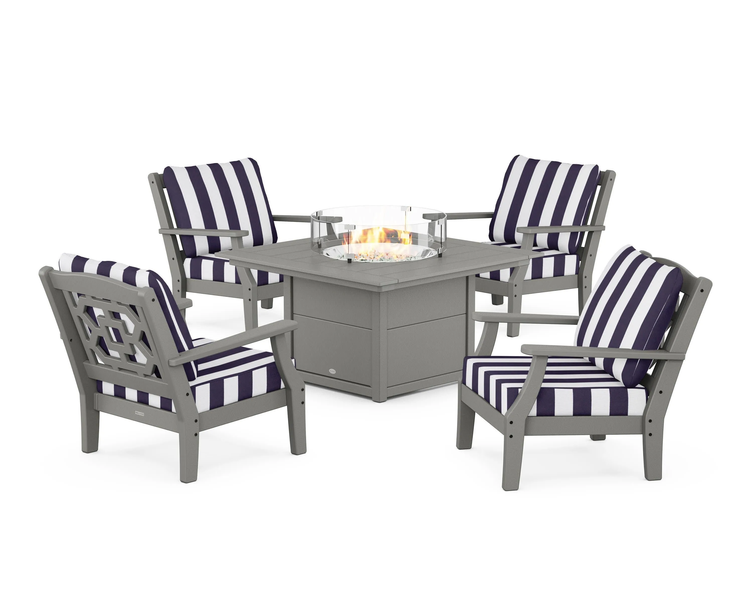 Chinoiserie 5-Piece Deep Seating Set with Fire Pit Table
