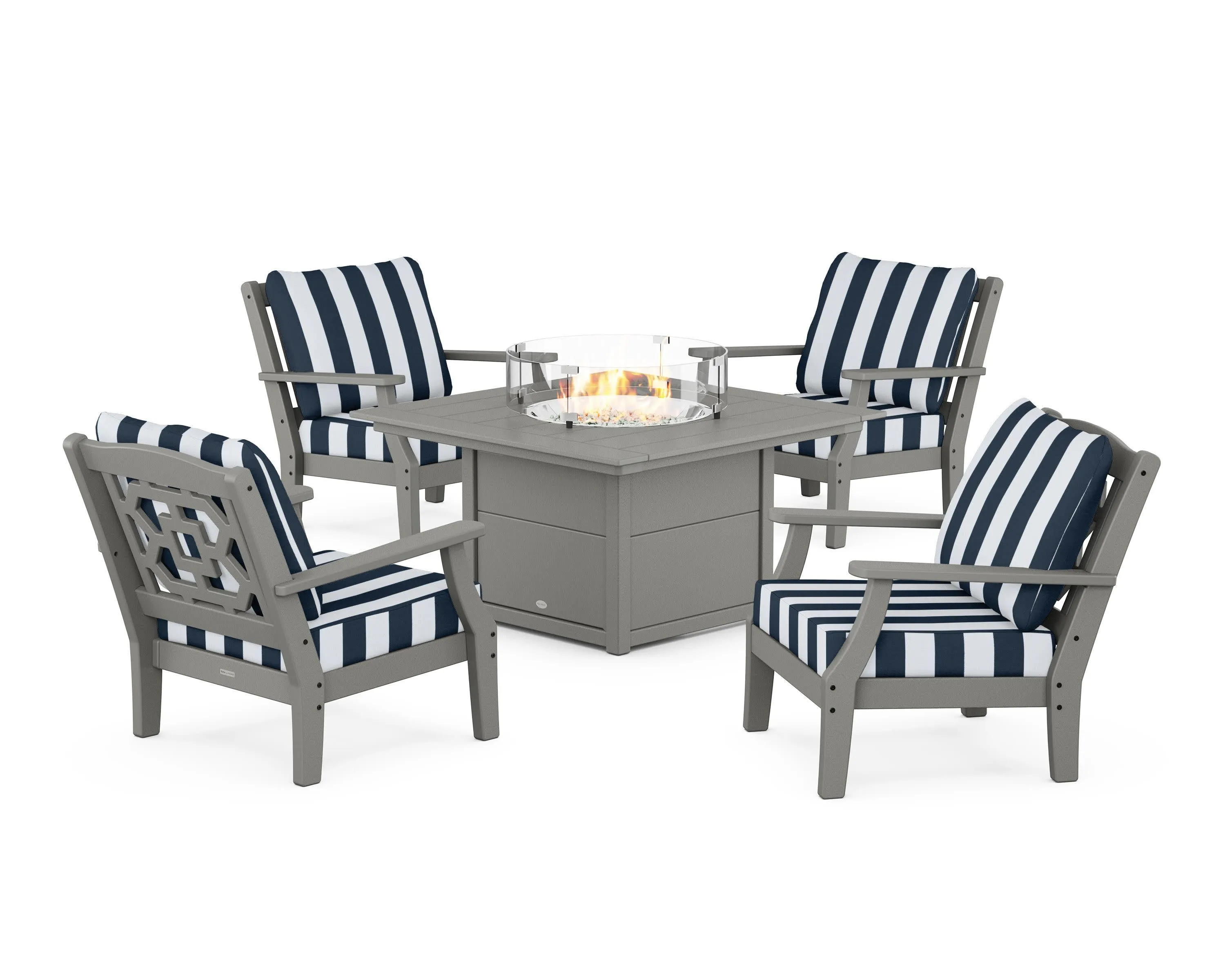 Chinoiserie 5-Piece Deep Seating Set with Fire Pit Table