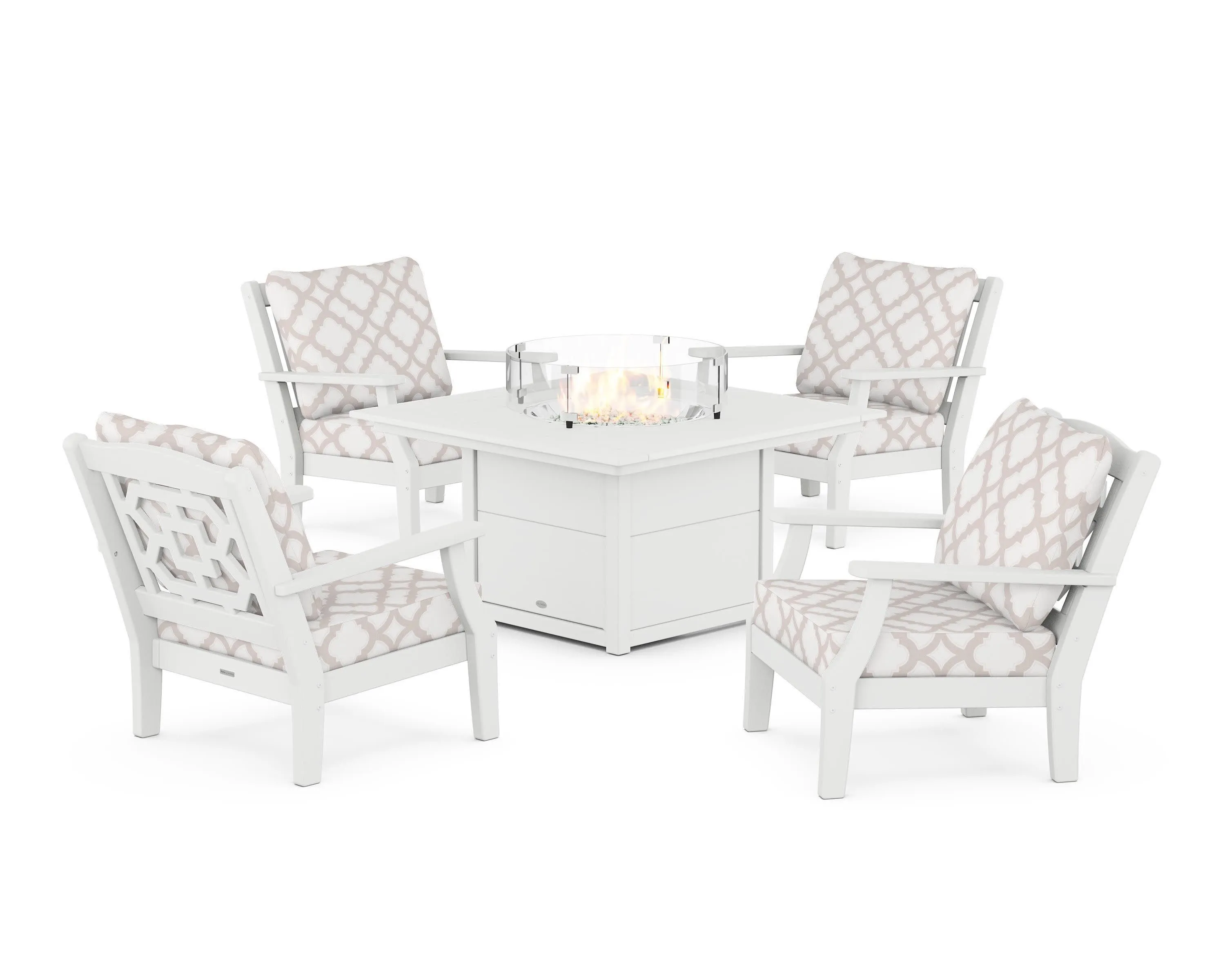 Chinoiserie 5-Piece Deep Seating Set with Fire Pit Table