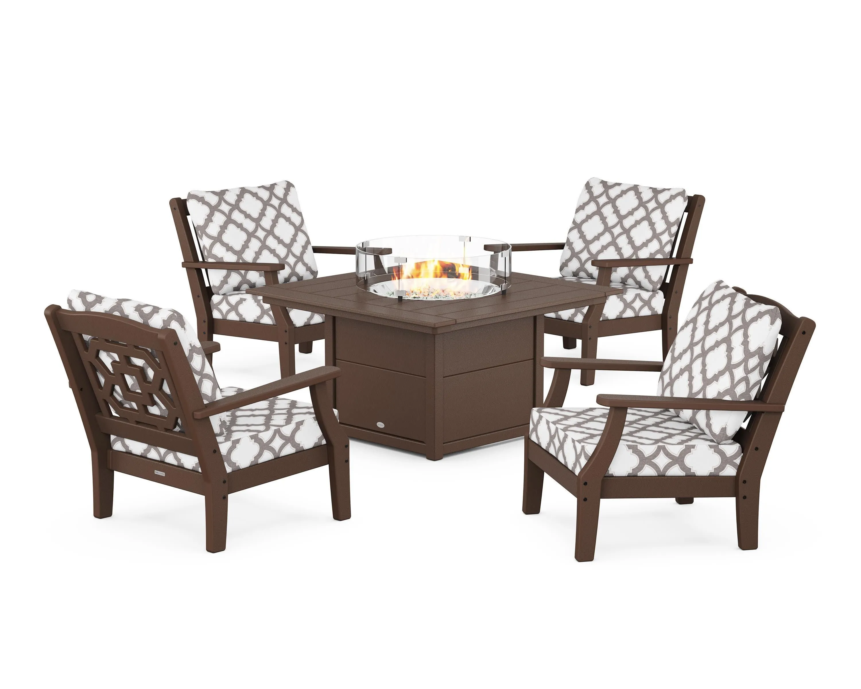 Chinoiserie 5-Piece Deep Seating Set with Fire Pit Table