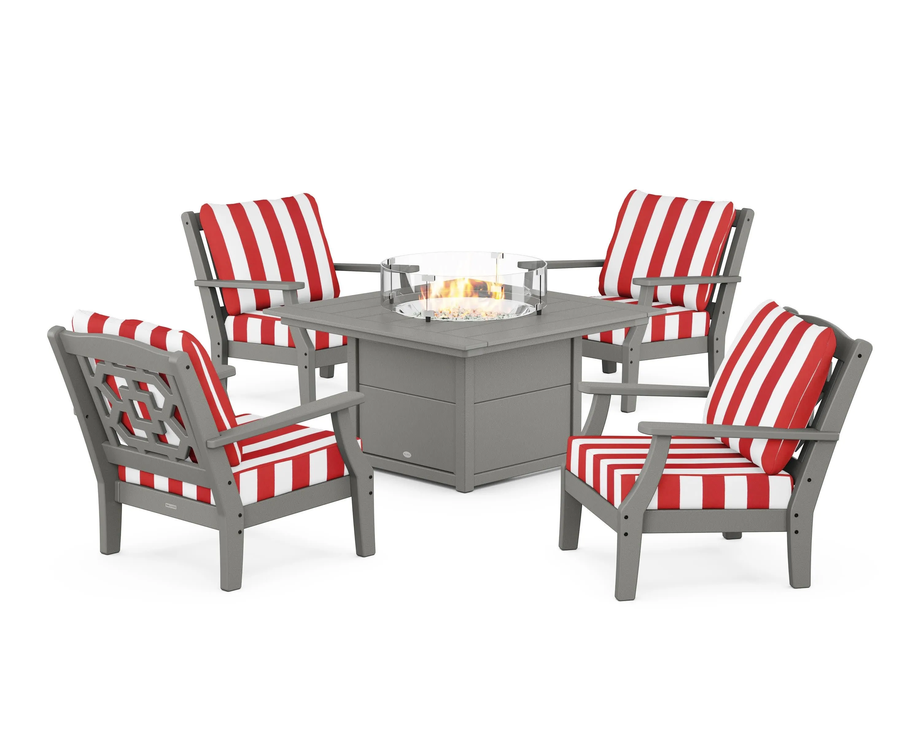Chinoiserie 5-Piece Deep Seating Set with Fire Pit Table
