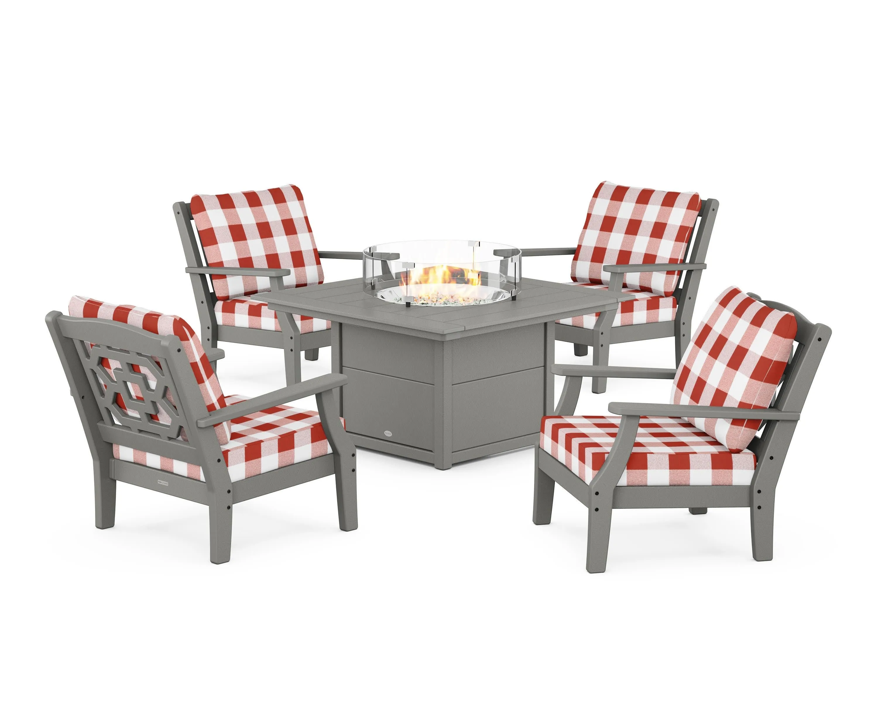 Chinoiserie 5-Piece Deep Seating Set with Fire Pit Table