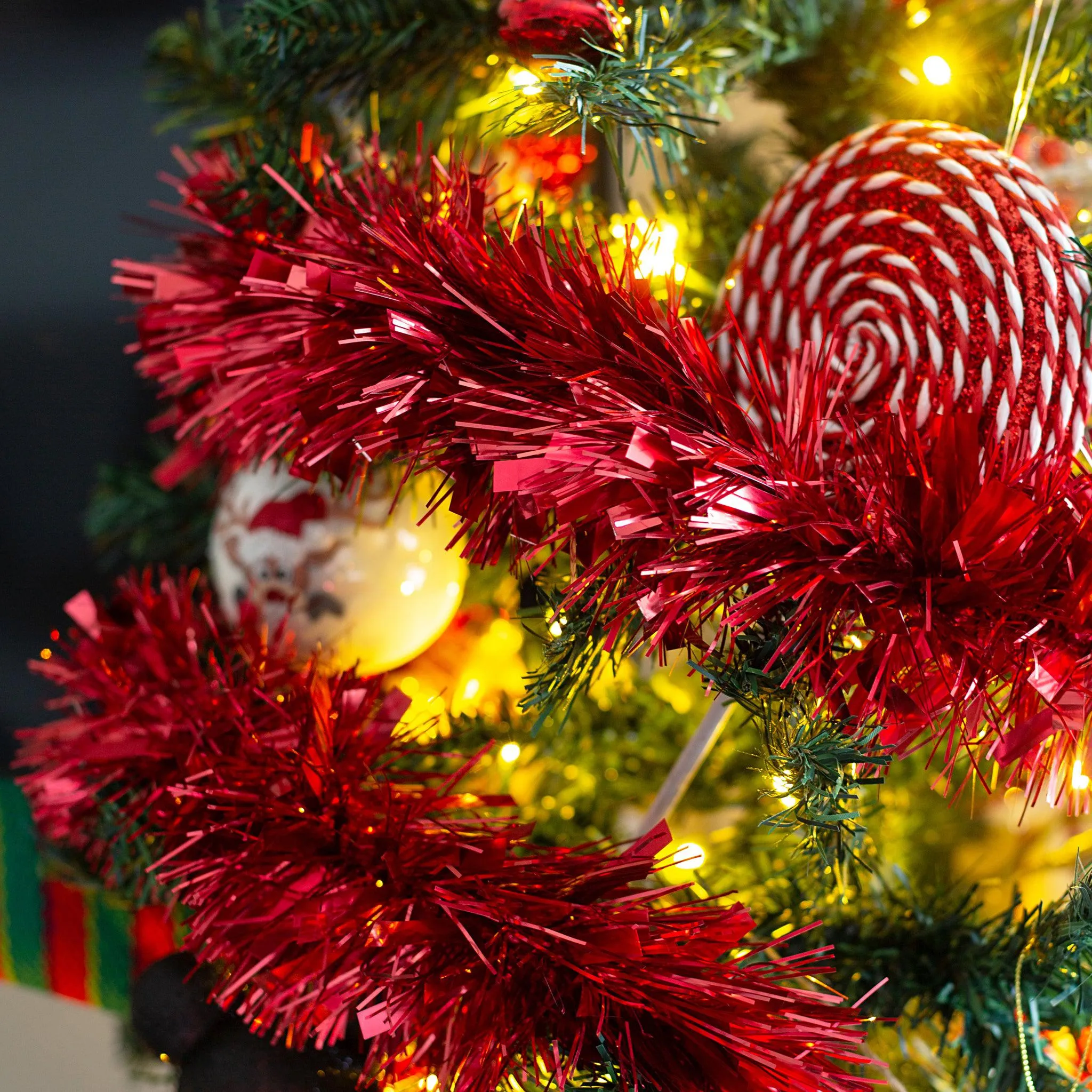 Christmas Red Tinsel Thick - 2M (Single or Pack of 5)