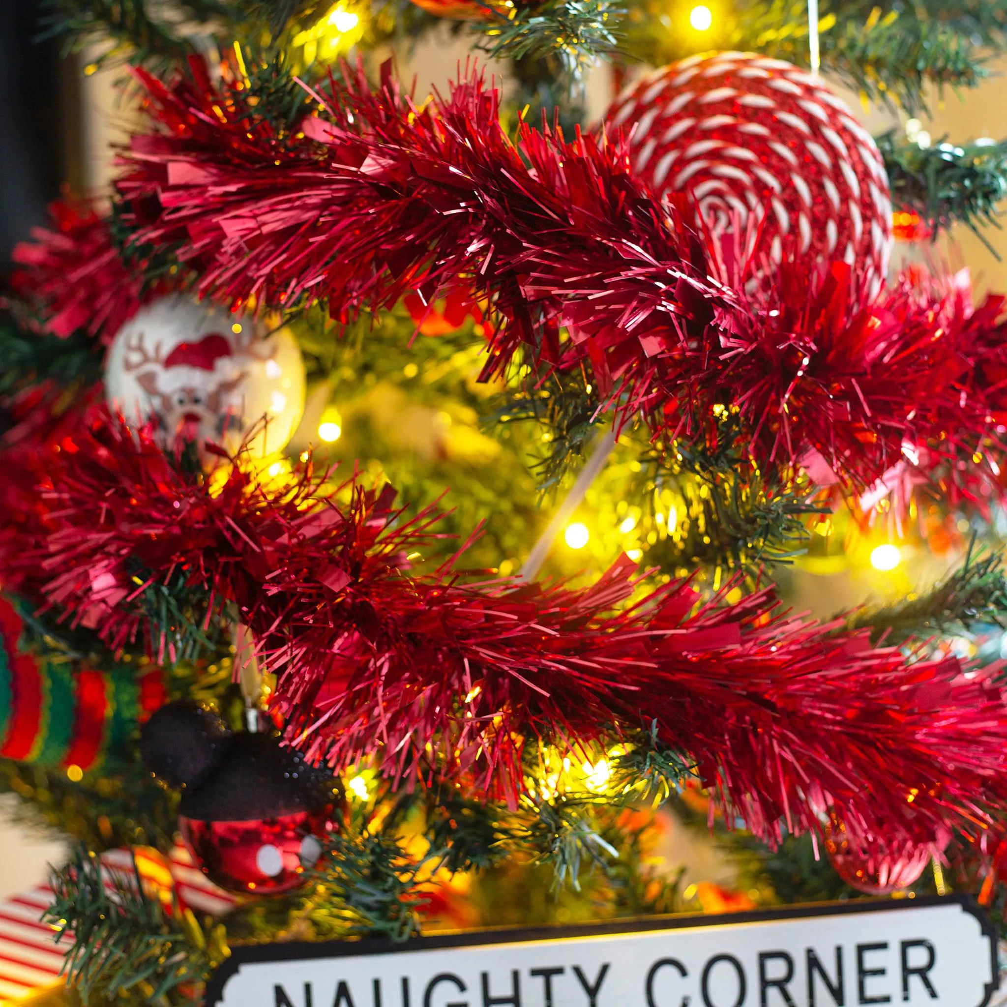 Christmas Red Tinsel Thick - 2M (Single or Pack of 5)