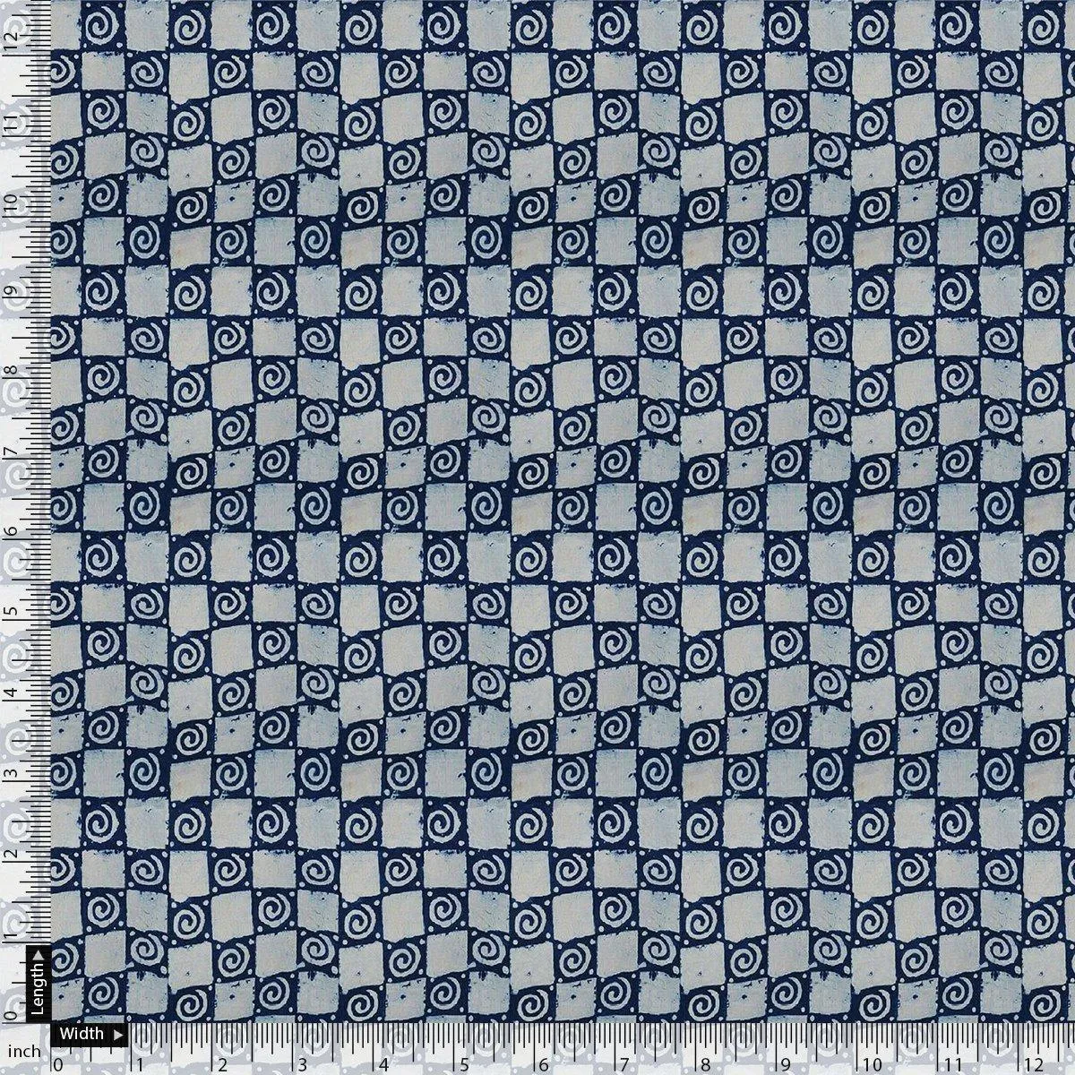 Classic Round With Checks Digital Printed Fabric - Rayon