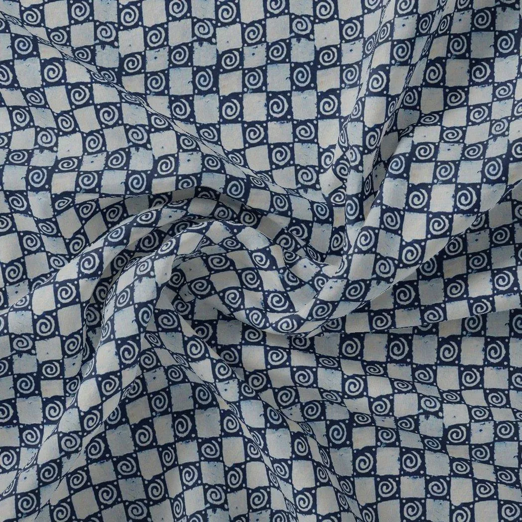 Classic Round With Checks Digital Printed Fabric - Rayon