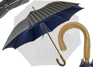 Double Cloth Men's Umbrella - Grey and blu Striped Design