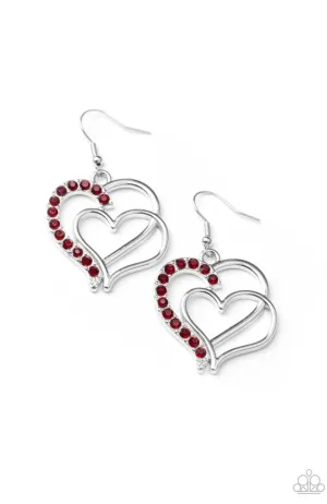Double The Heartache - Red Earrings - Paparazzi Accessories