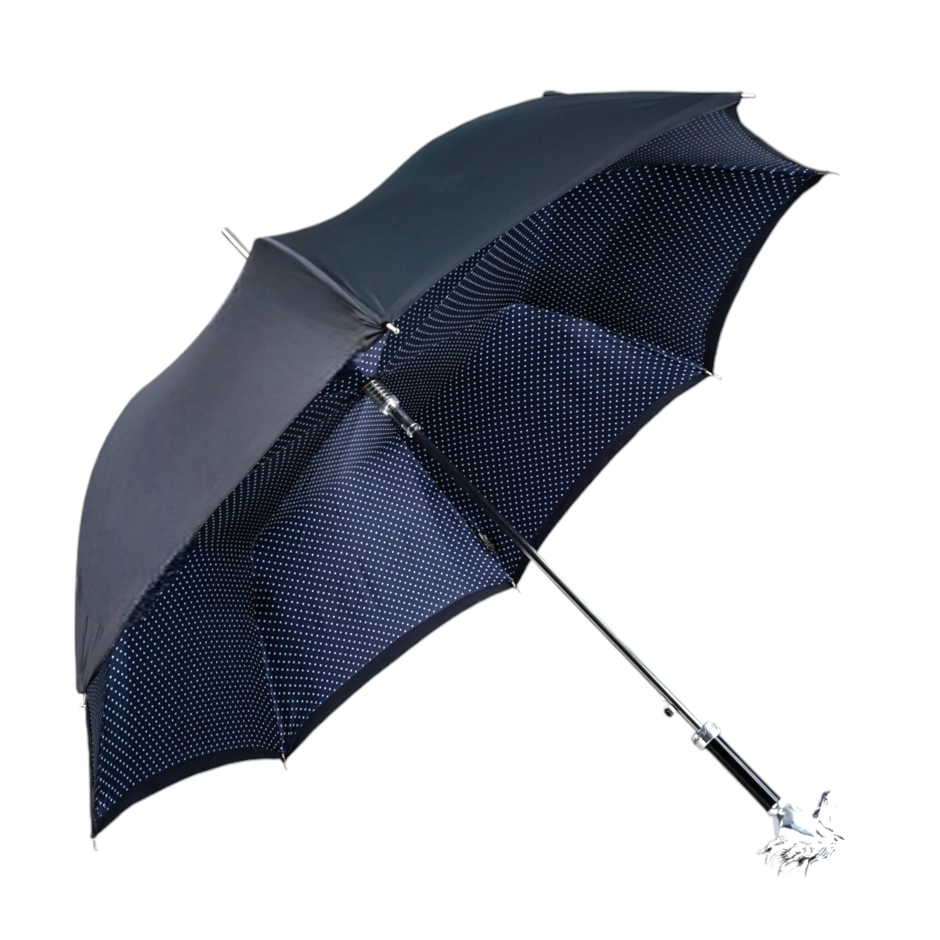 Elegant polka dot umbrella with silverplated horse handle