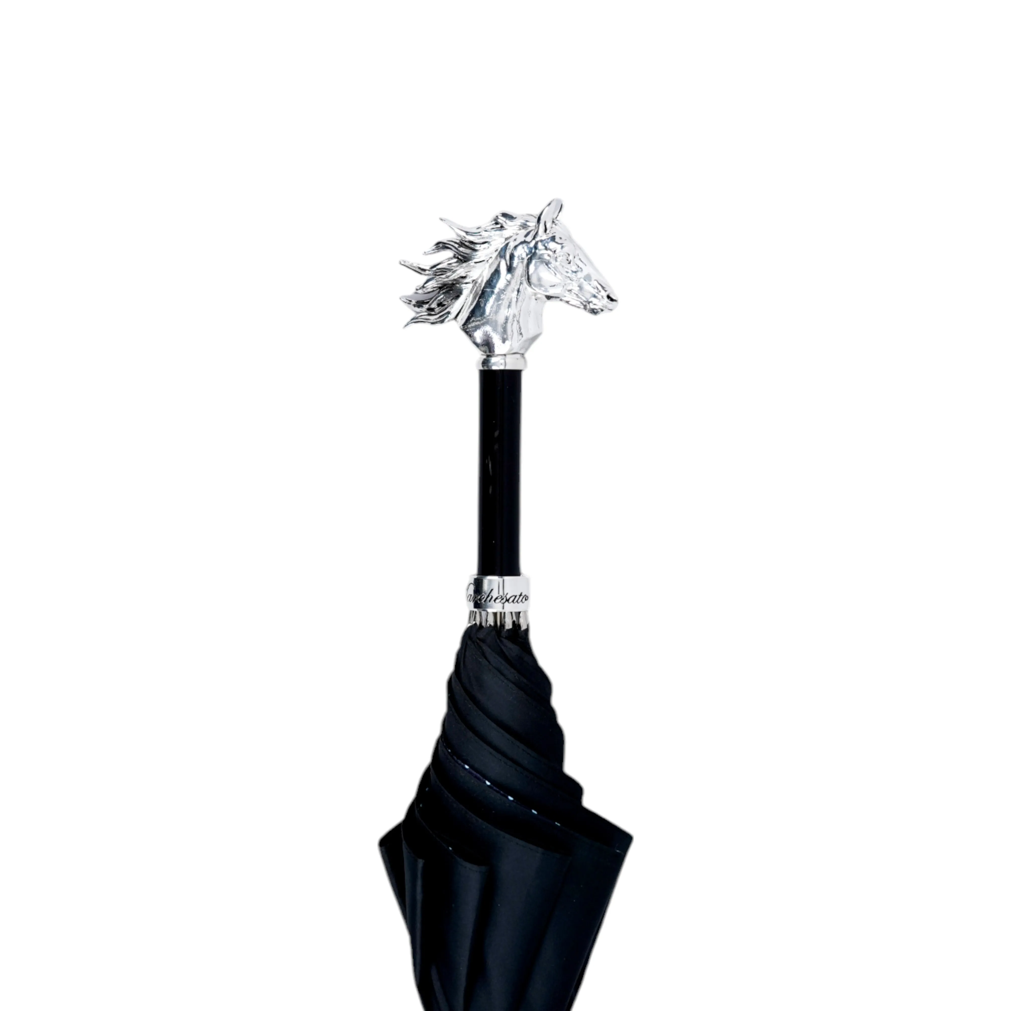 Elegant polka dot umbrella with silverplated horse handle
