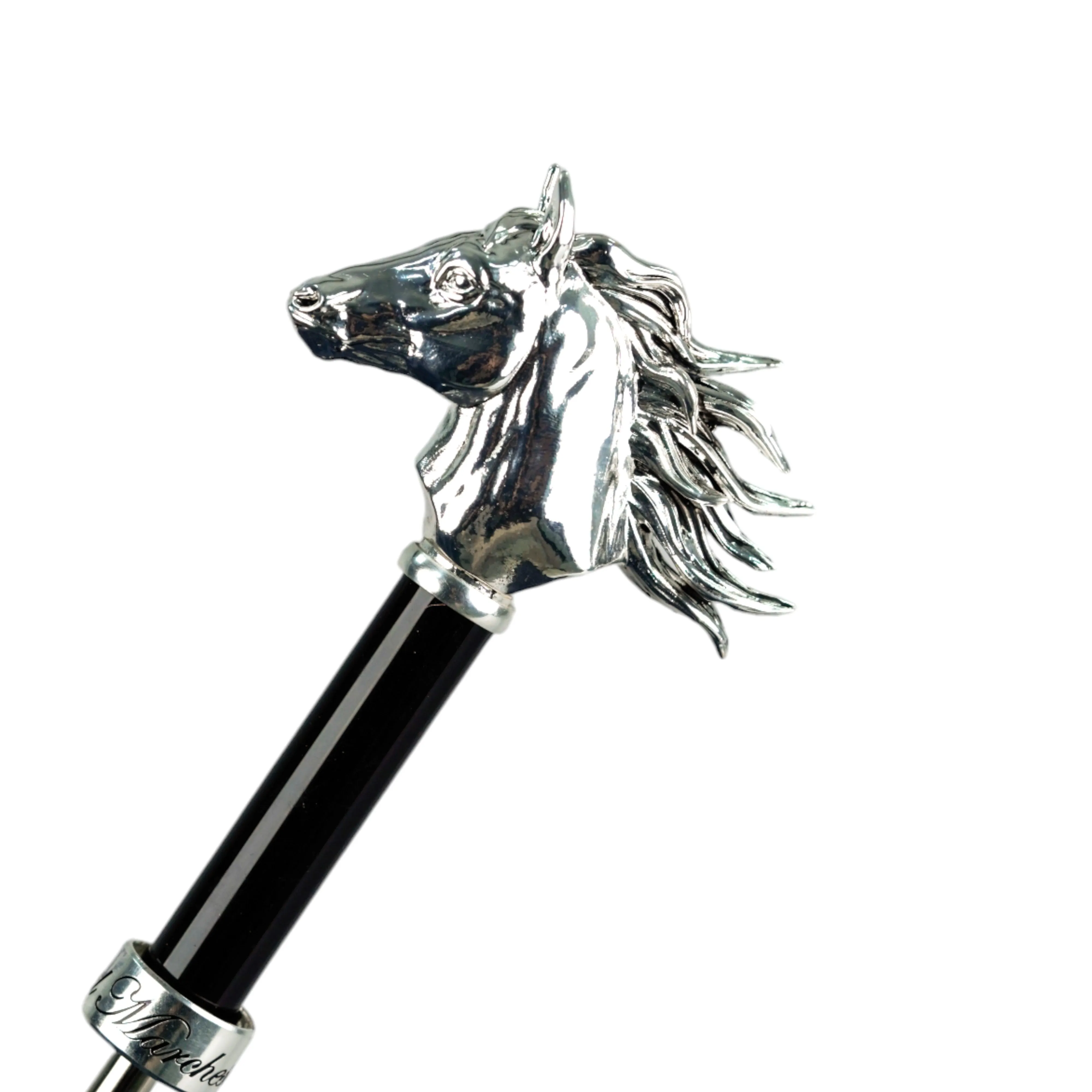 Elegant polka dot umbrella with silverplated horse handle