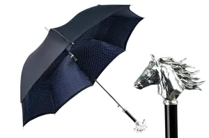 Elegant polka dot umbrella with silverplated horse handle