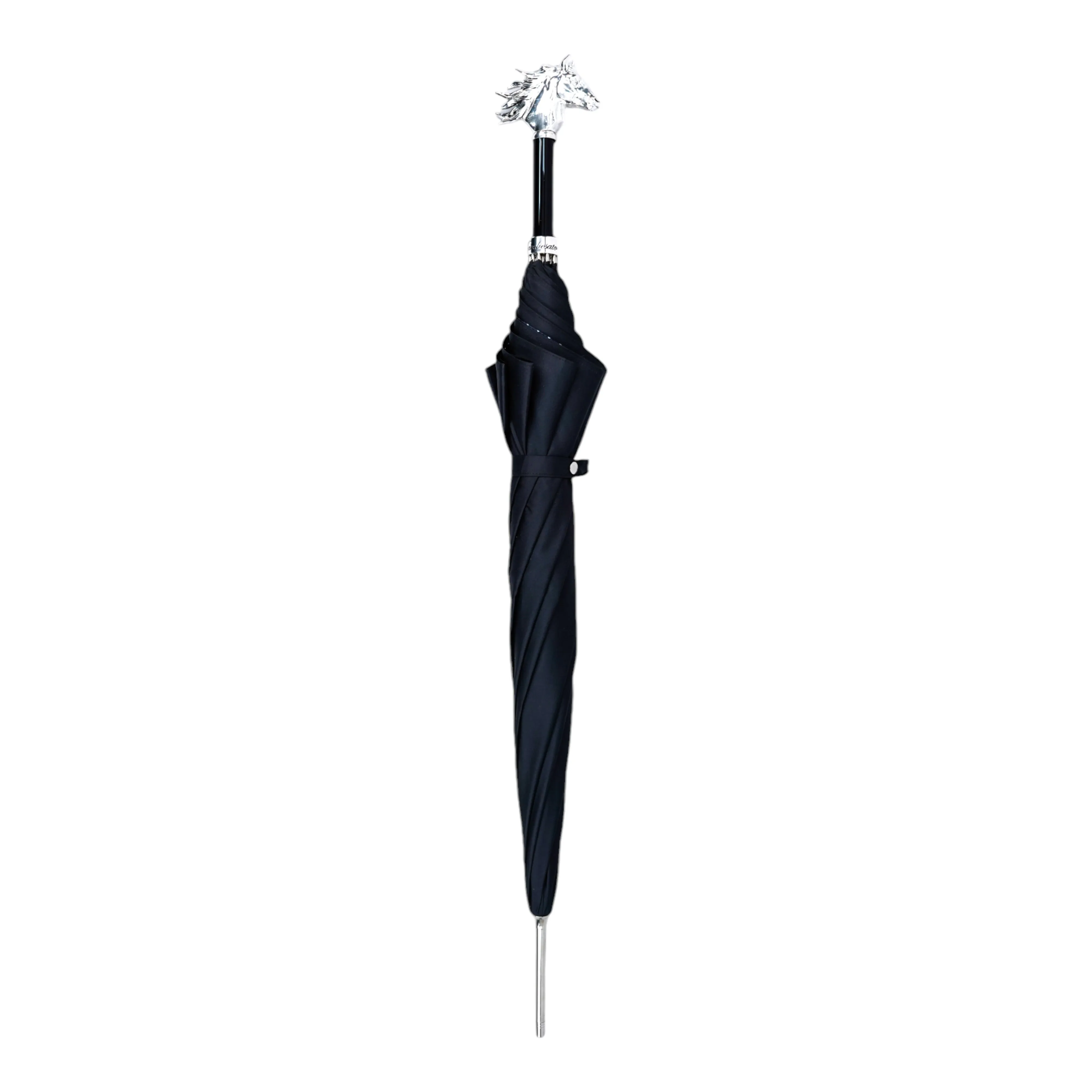 Elegant polka dot umbrella with silverplated horse handle