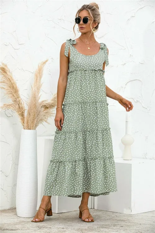 Fashion printed suspender dress