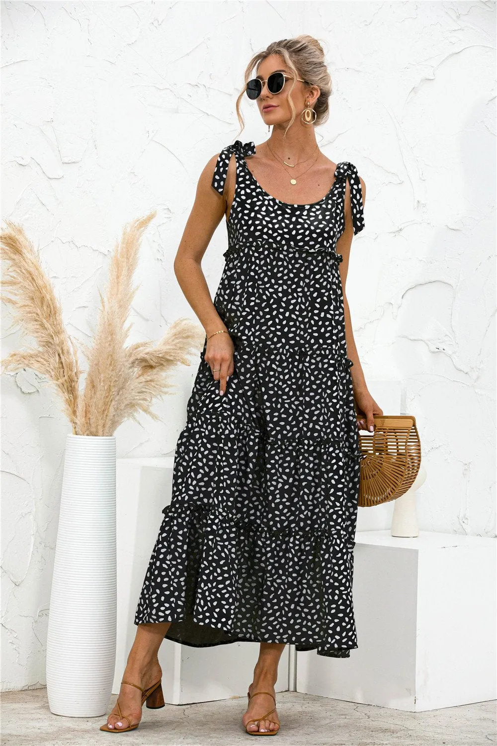 Fashion printed suspender dress