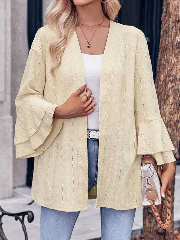 Flared Sleeves Long Sleeves Solid Color Collarless Outerwear