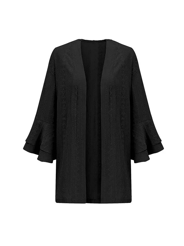 Flared Sleeves Long Sleeves Solid Color Collarless Outerwear
