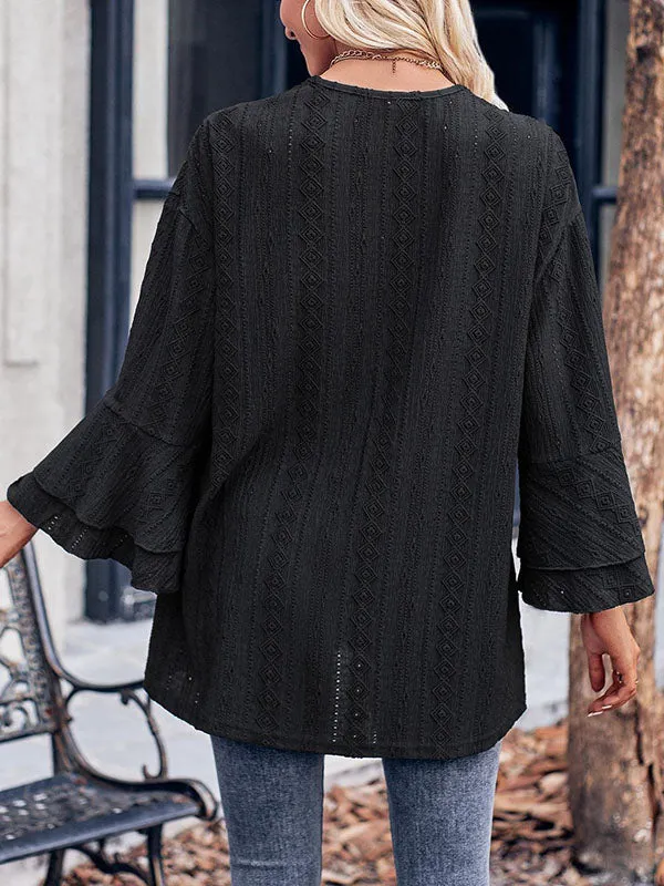 Flared Sleeves Long Sleeves Solid Color Collarless Outerwear