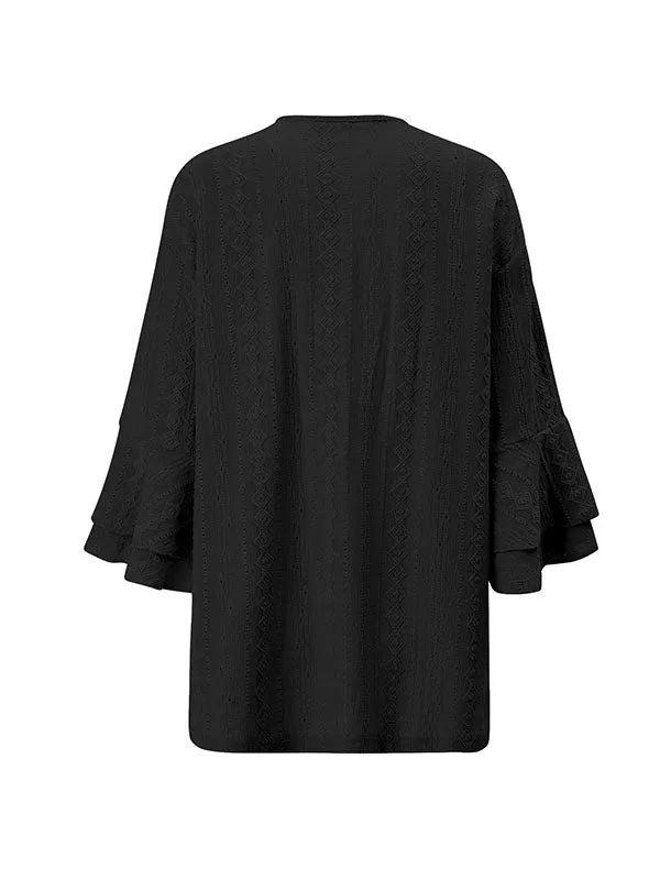 Flared Sleeves Long Sleeves Solid Color Collarless Outerwear