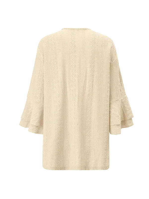 Flared Sleeves Long Sleeves Solid Color Collarless Outerwear