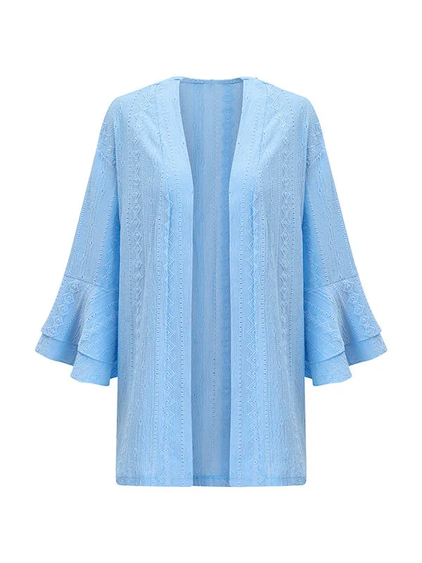 Flared Sleeves Long Sleeves Solid Color Collarless Outerwear