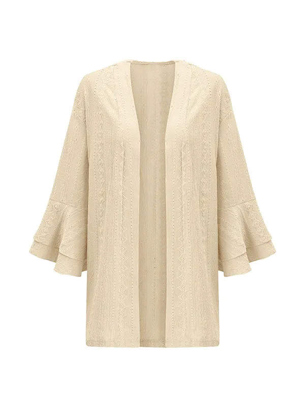 Flared Sleeves Long Sleeves Solid Color Collarless Outerwear