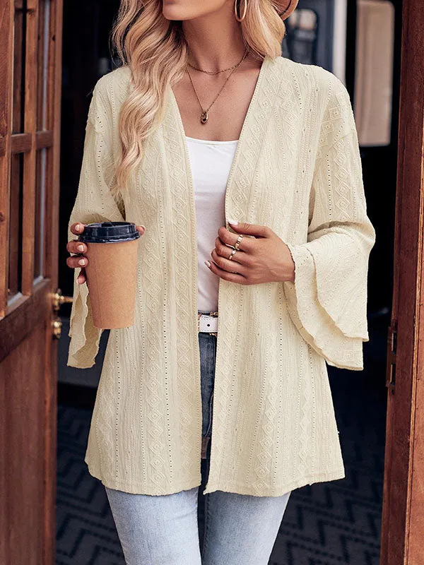 Flared Sleeves Long Sleeves Solid Color Collarless Outerwear