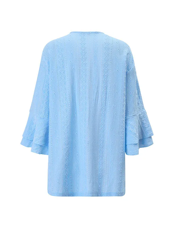 Flared Sleeves Long Sleeves Solid Color Collarless Outerwear
