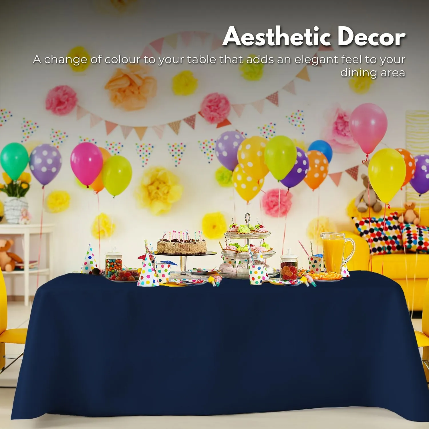 Full Protection Polyester Rectangle Tablecloth 230cm, Navy Blue
